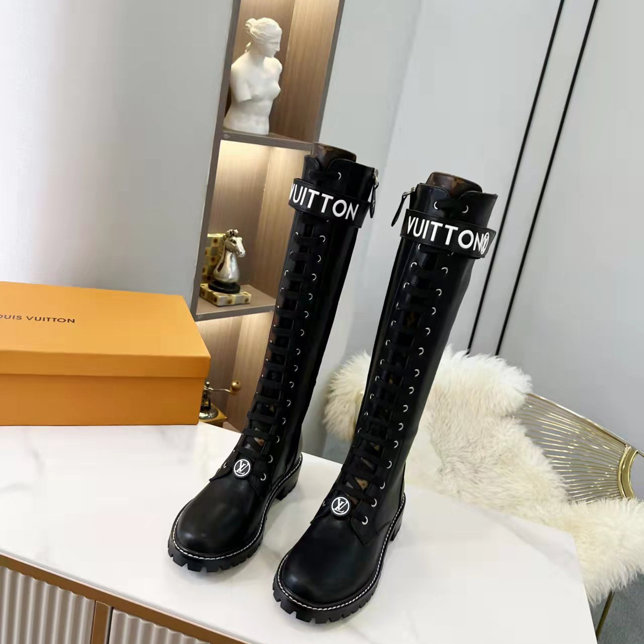 Louis Vuitton Territory Flat Higher Ranger Black Calf Leather LV Circle - DopestKickz
