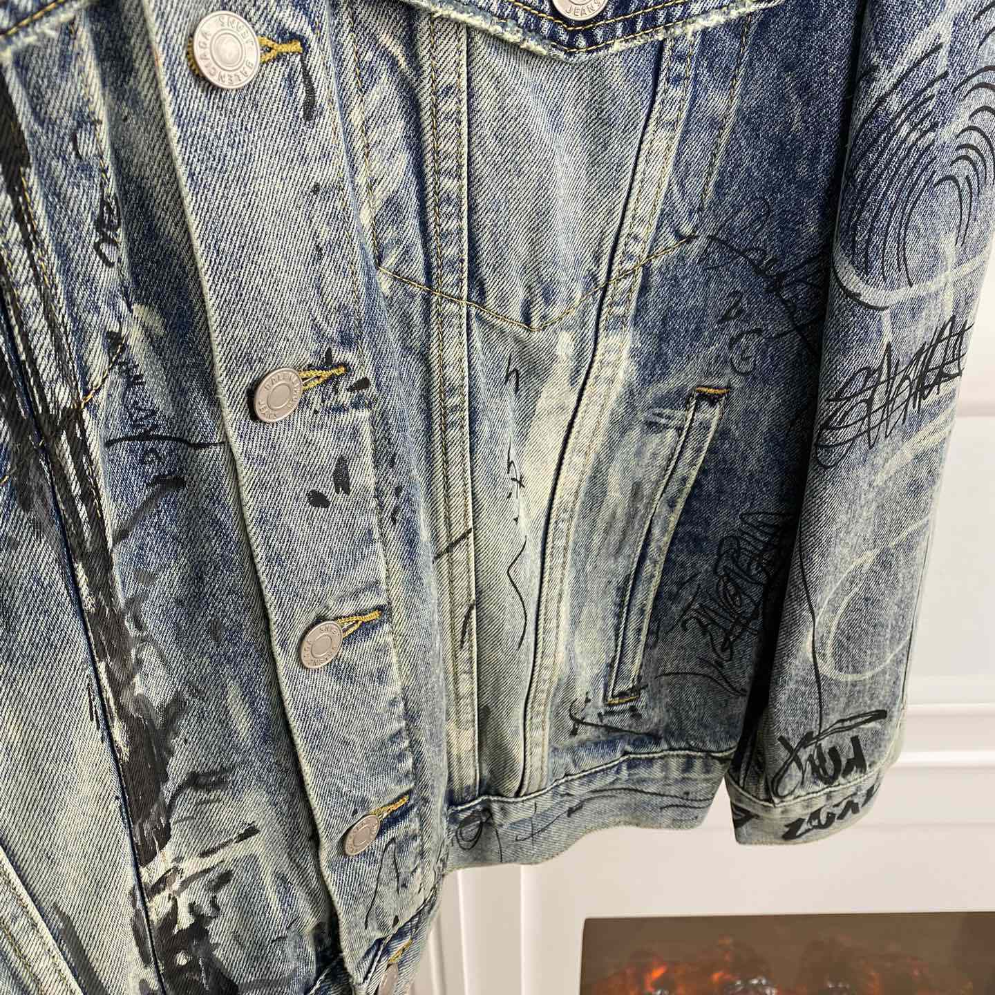 Balenciaga Blue Graffiti Denim Jacket Coat - DopestKickz
