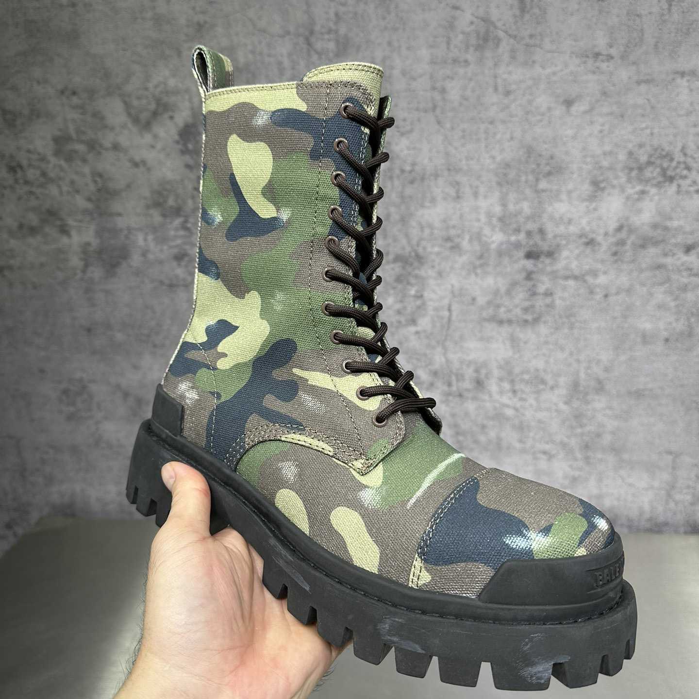 Balenciaga Strike 20mm Boot In Dark Green Camo Print On Canvas - DopestKickz