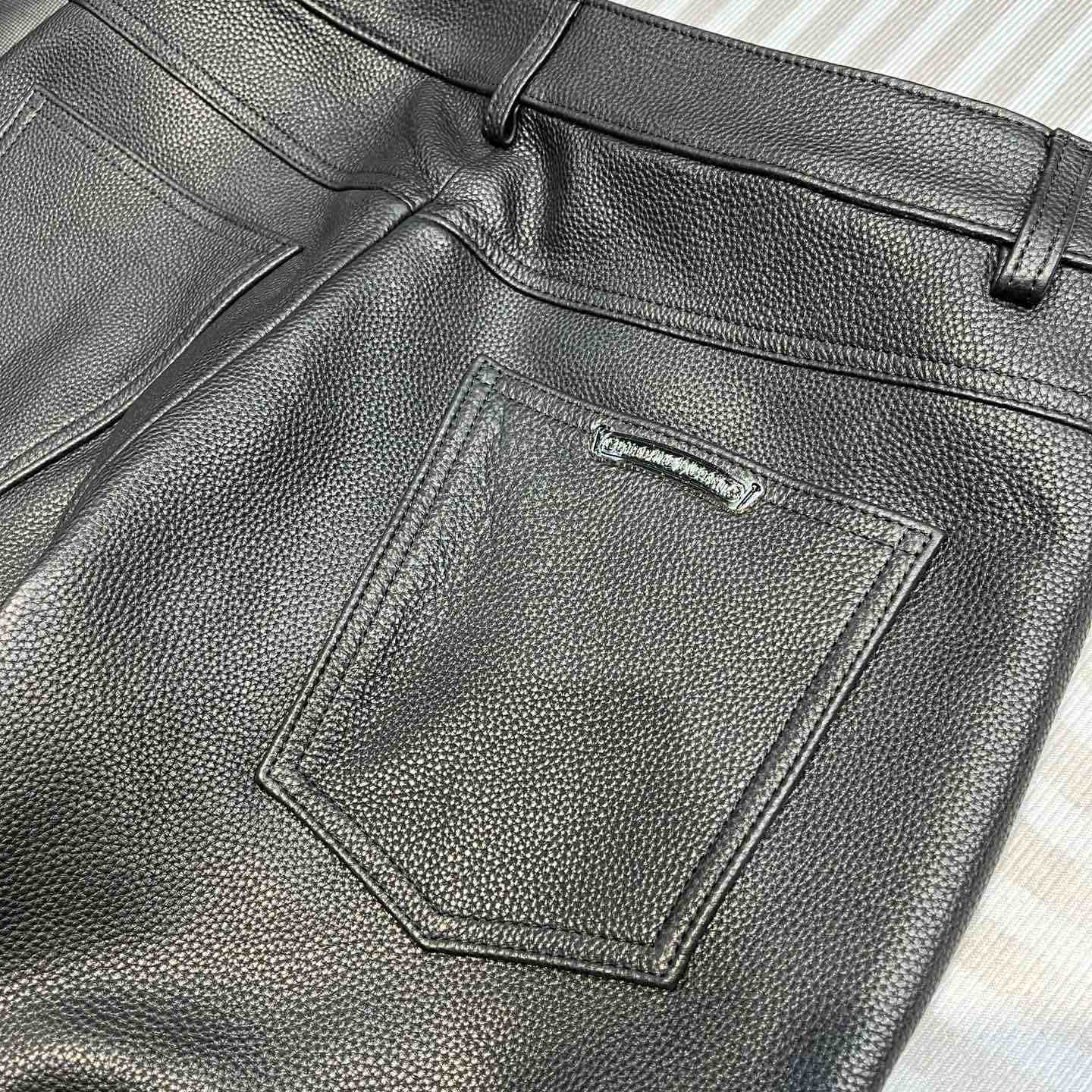 Chrome Heart Cross Patch Leather Pants - DopestKickz