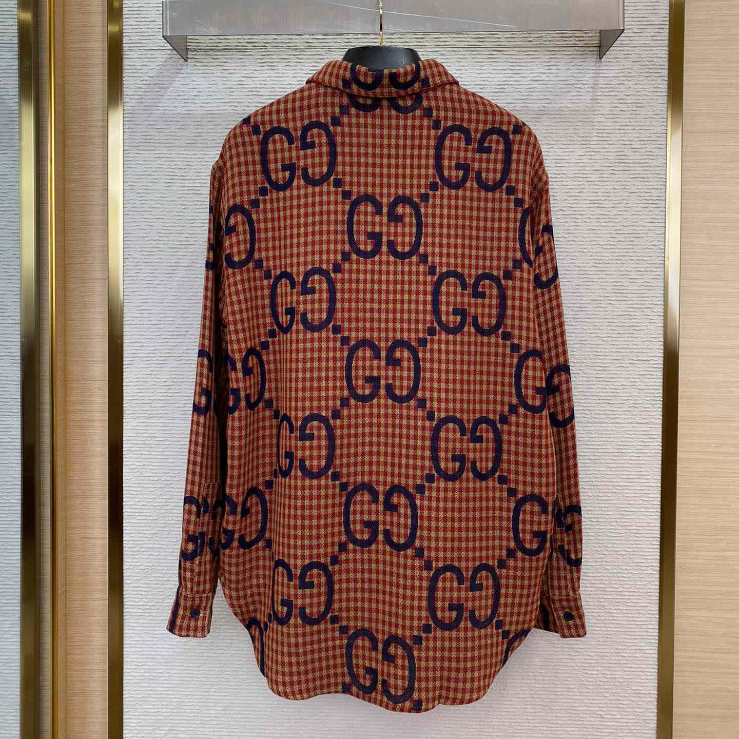 Gucci Brown Maxi GG Gingham Wool Shirt - DopestKickz