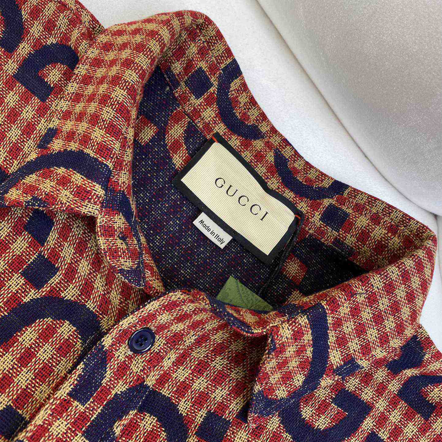 Gucci Brown Maxi GG Gingham Wool Shirt - DopestKickz
