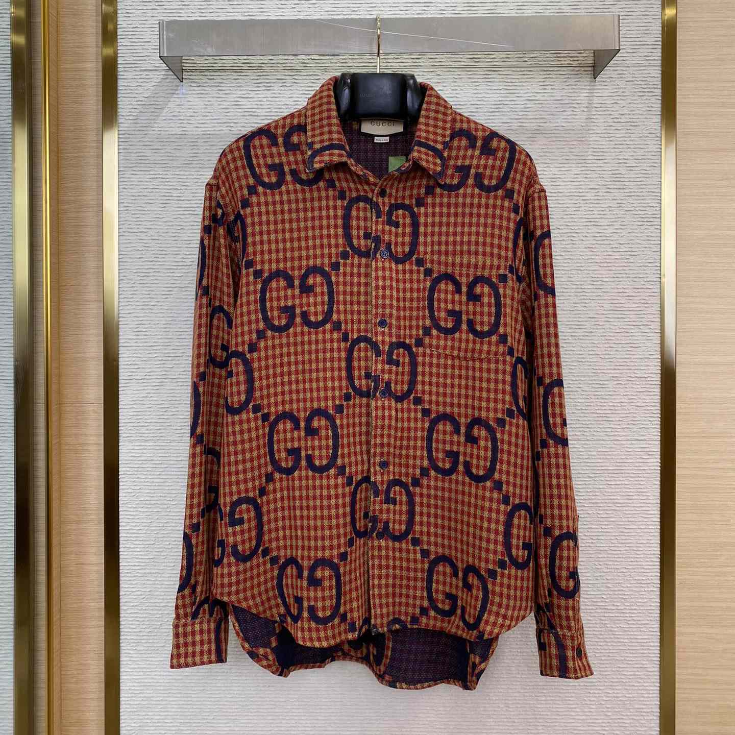 Gucci Brown Maxi GG Gingham Wool Shirt - DopestKickz