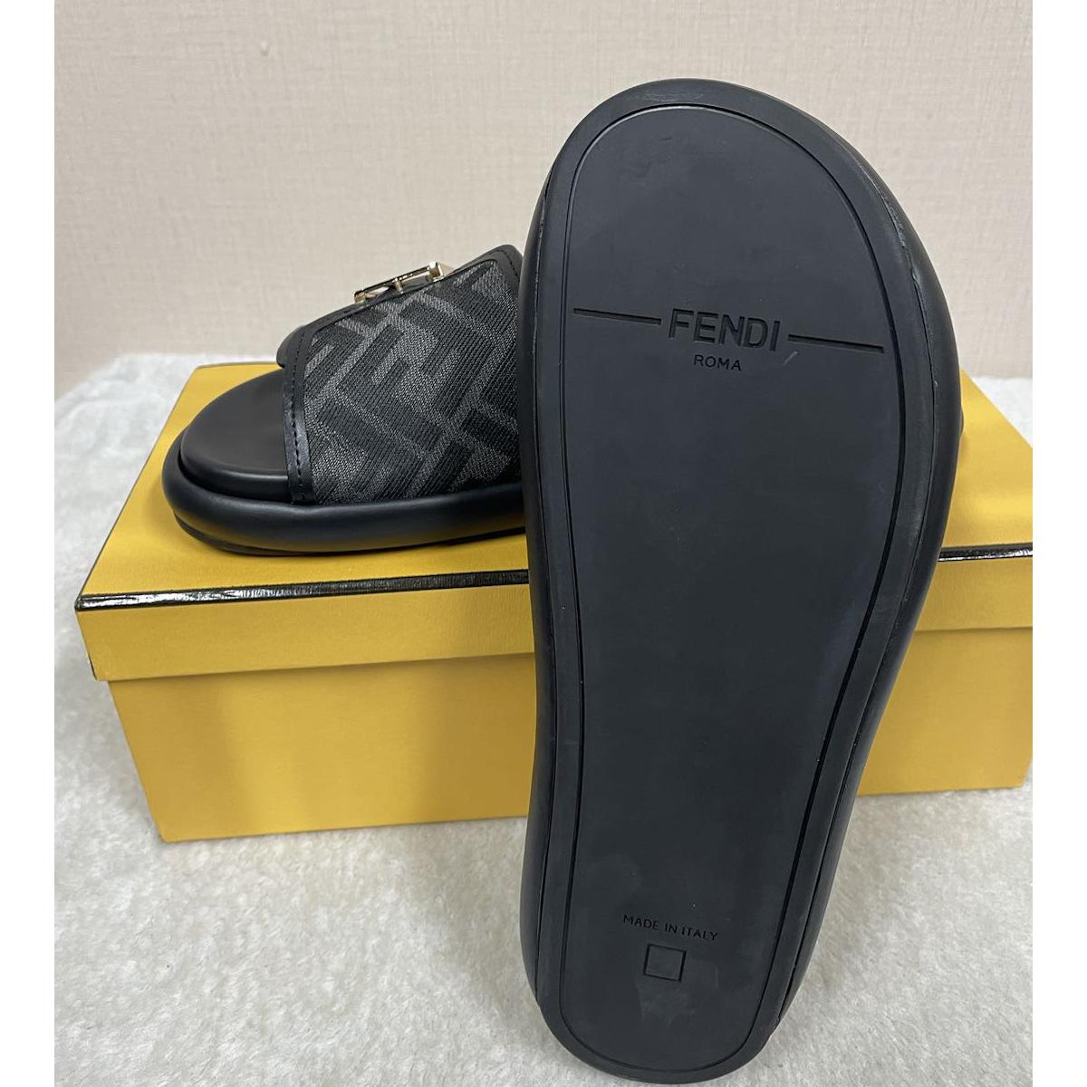Fendi Feel Black Fabric Slides - DopestKickz
