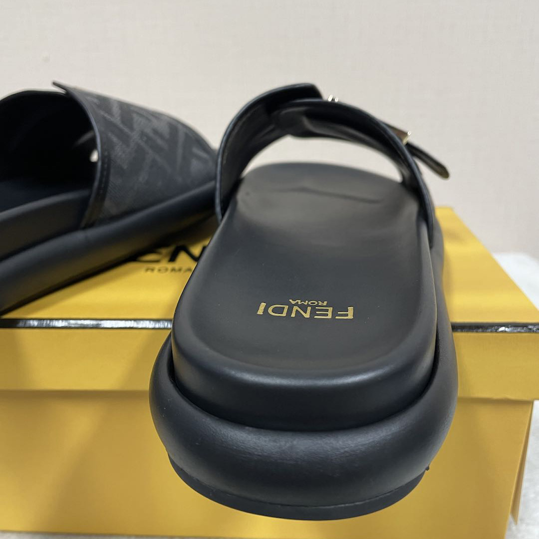 Fendi Feel Black Fabric Slides - DopestKickz