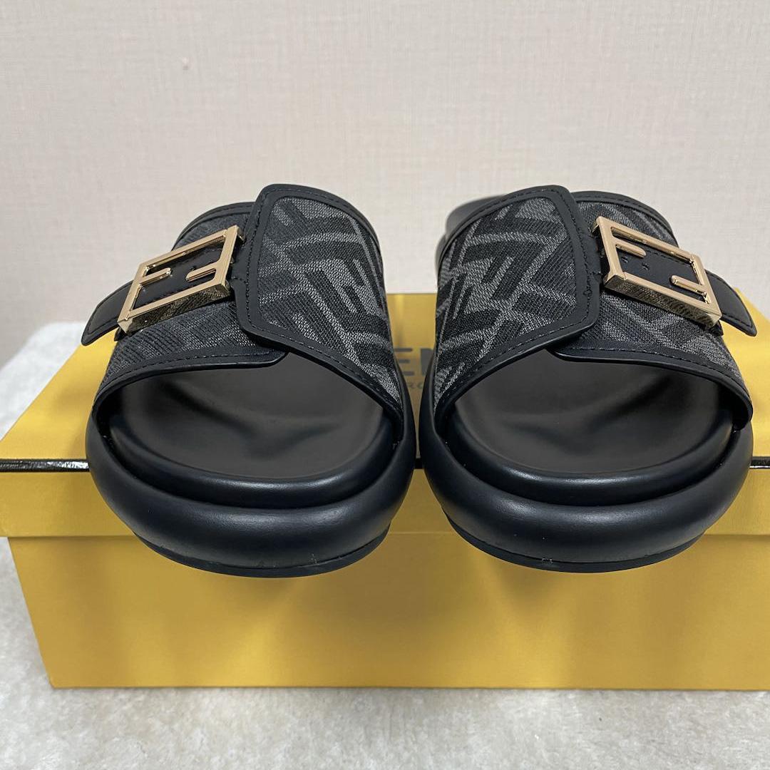 Fendi Feel Black Fabric Slides - DopestKickz