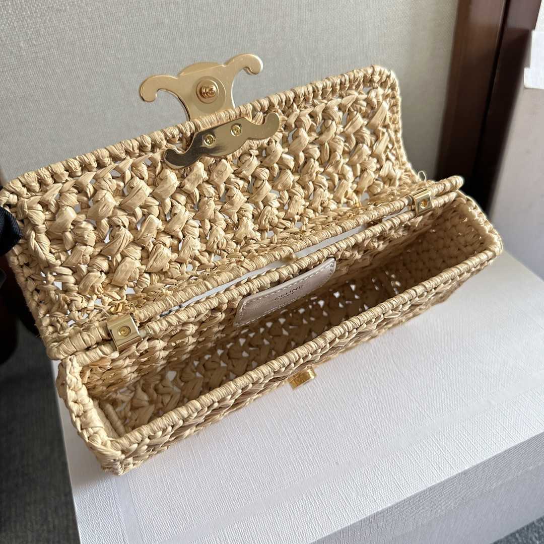 Celine Chain Shoulder Bag Claude In Raffia Effect Textile - DopestKickz