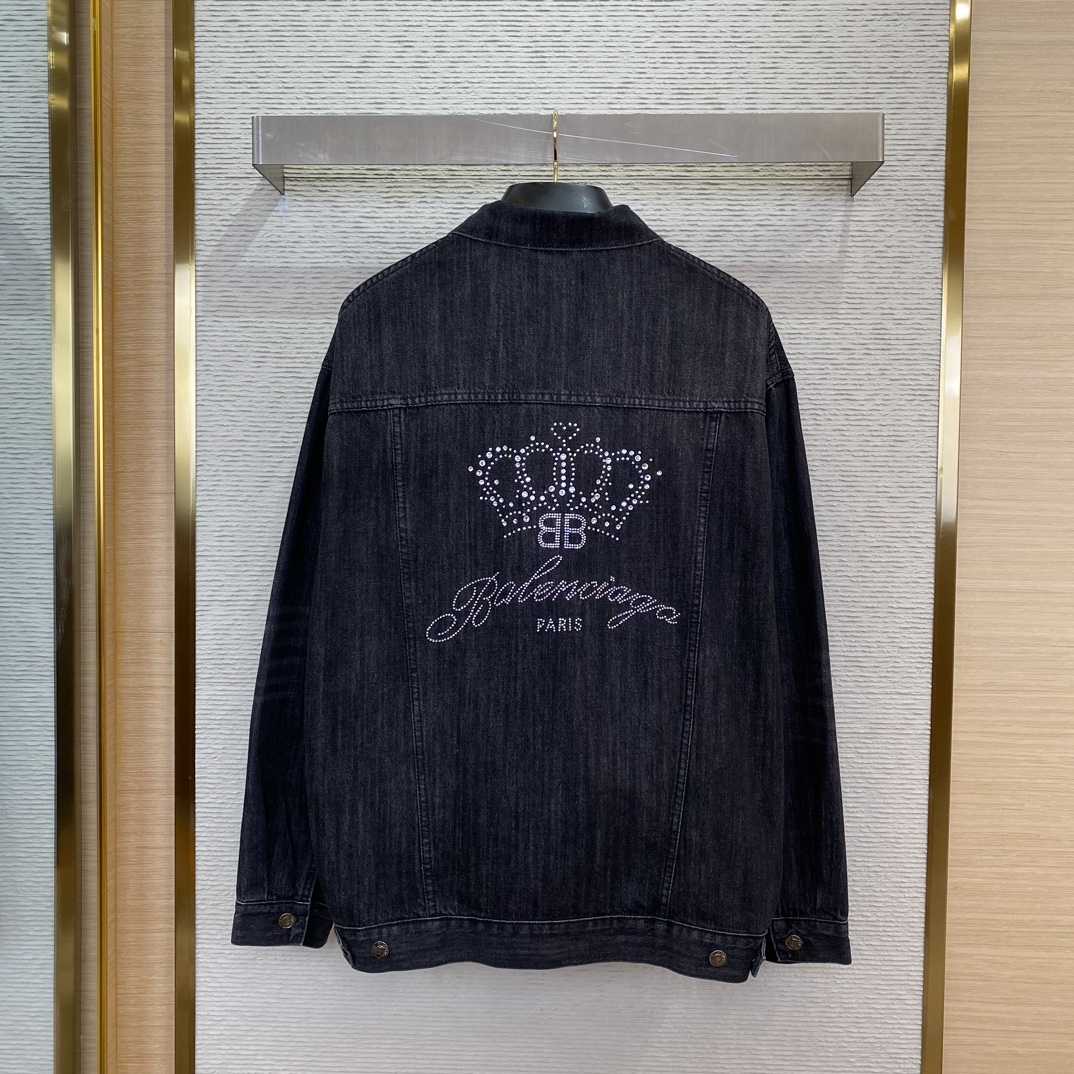 Balenciaga Logo Rhinestone Embellished Denim Jacket - DopestKickz