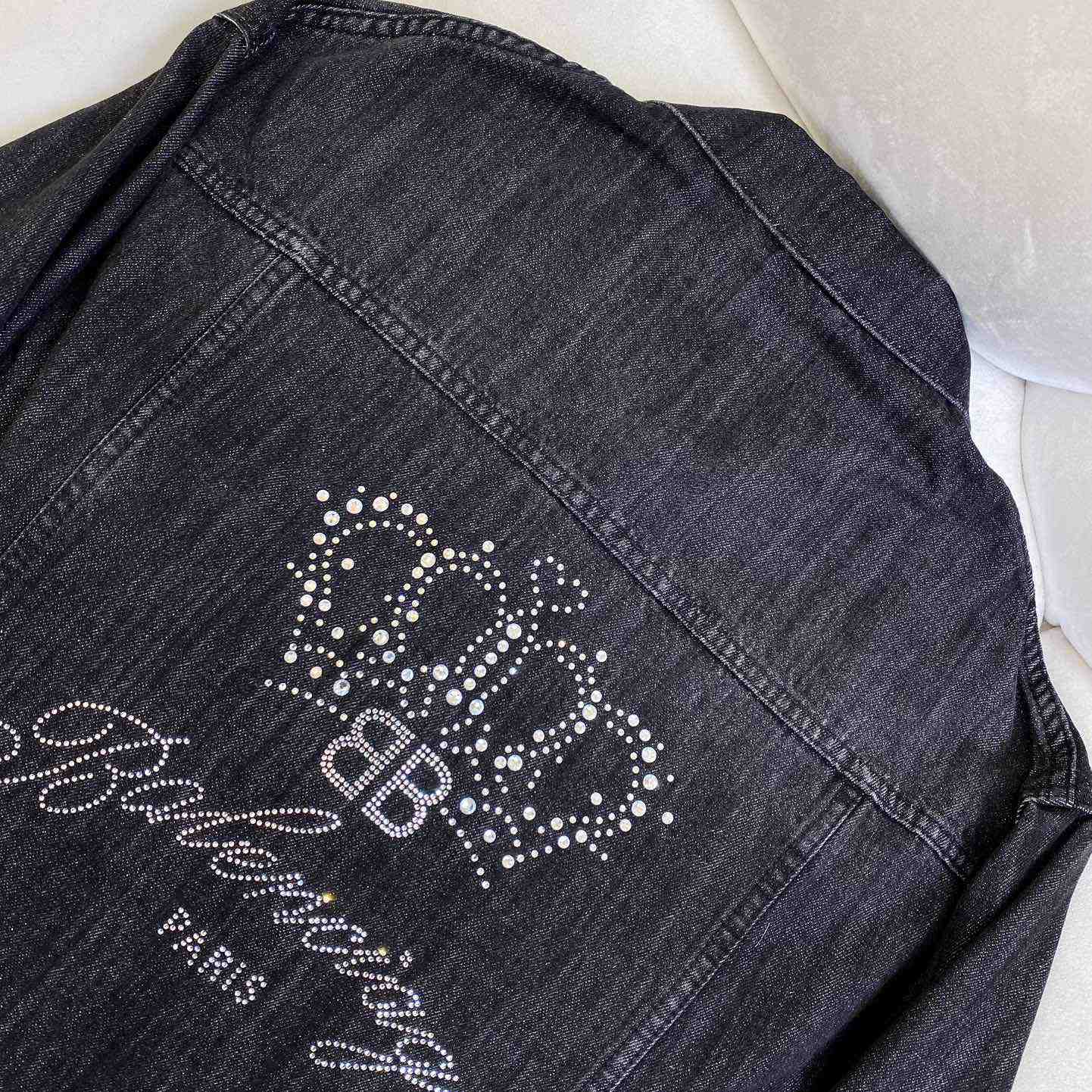 Balenciaga Logo Rhinestone Embellished Denim Jacket - DopestKickz
