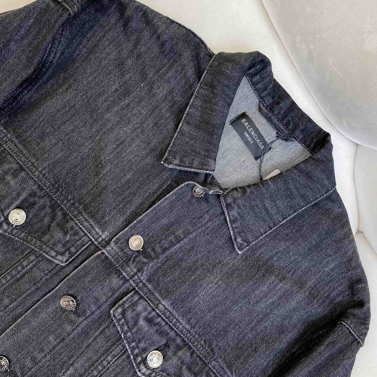 Balenciaga Logo Rhinestone Embellished Denim Jacket - DopestKickz