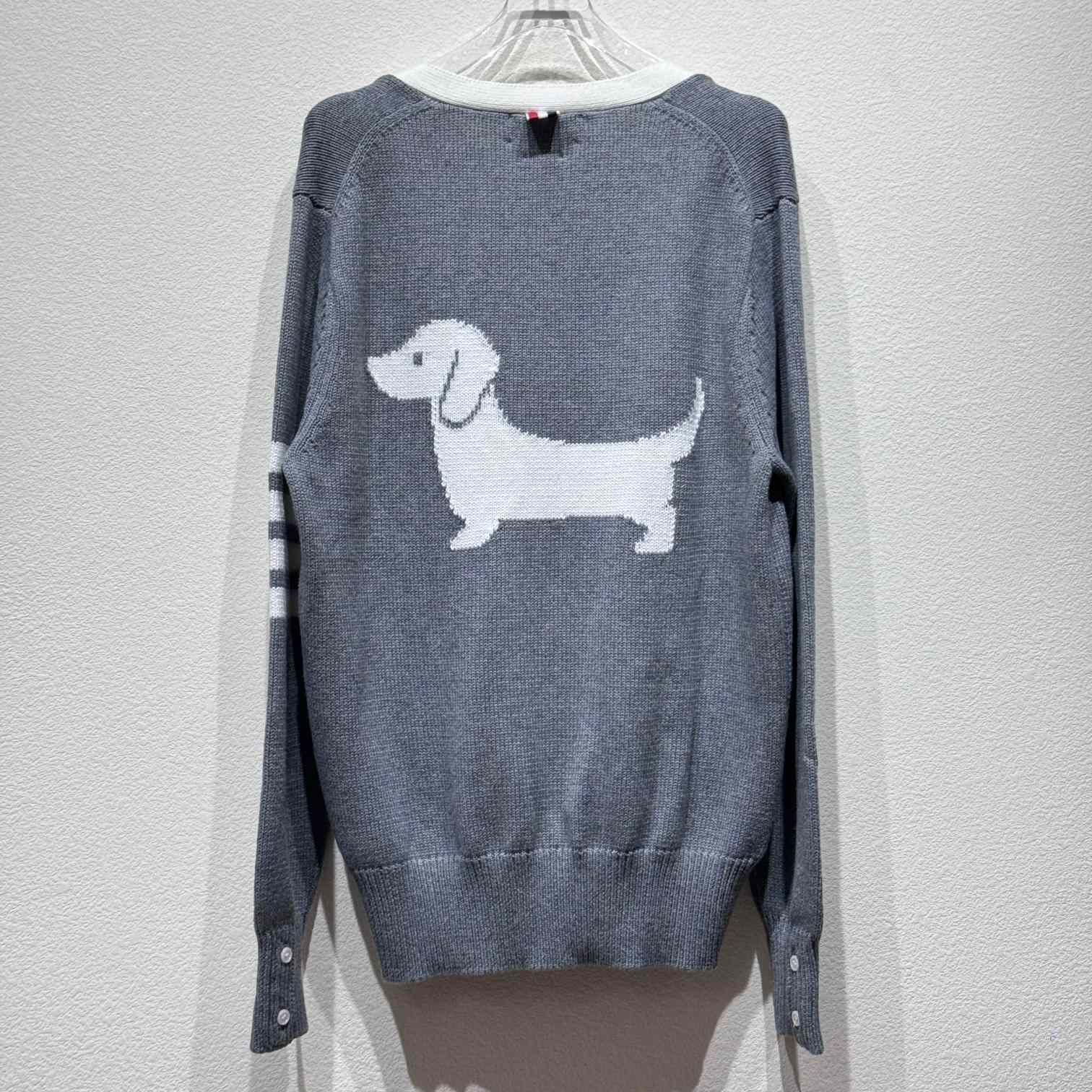 Thom Browne Cotton Hector Pointelle 4-bar V-neck Cardigan - DopestKickz