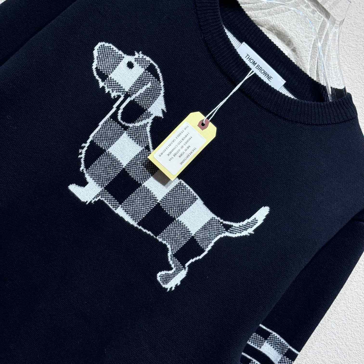 Thom Browne Cotton Crepe Buffalo Check Jacquard Hector Icon Crewneck 4-bar Pullover - DopestKickz