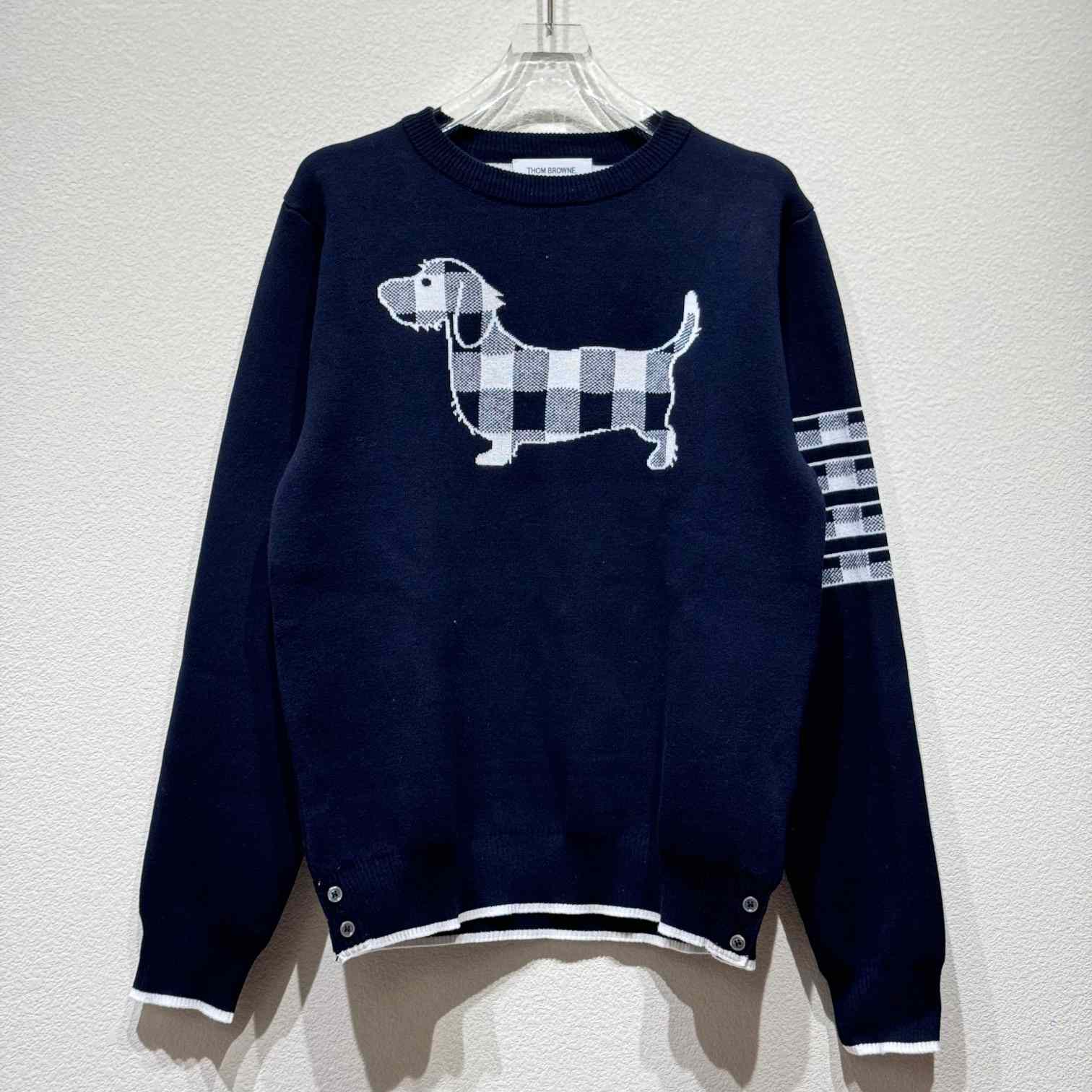 Thom Browne Cotton Crepe Buffalo Check Jacquard Hector Icon Crewneck 4-bar Pullover - DopestKickz