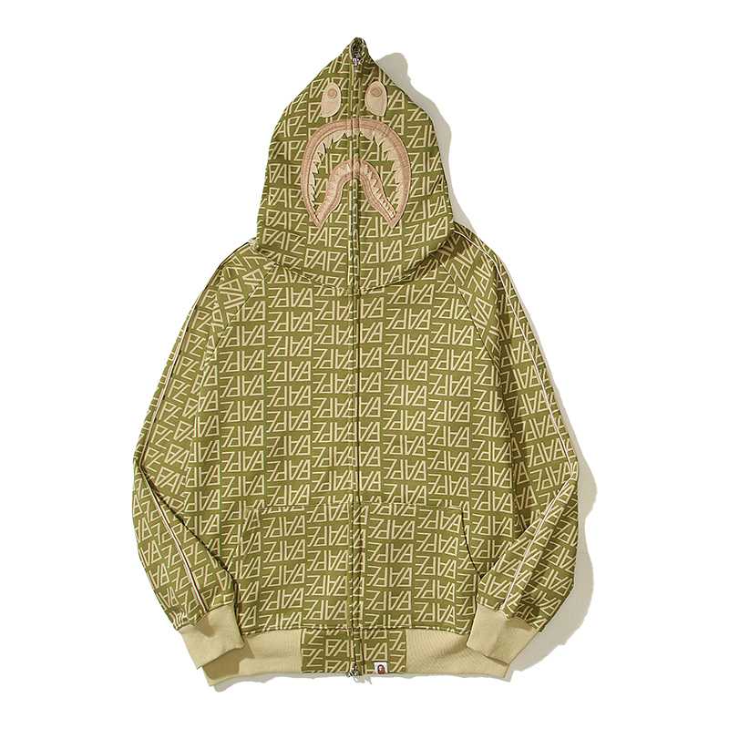 Bape Logo Monogram Velour Shark Full Zip Hoodie - DopestKickz
