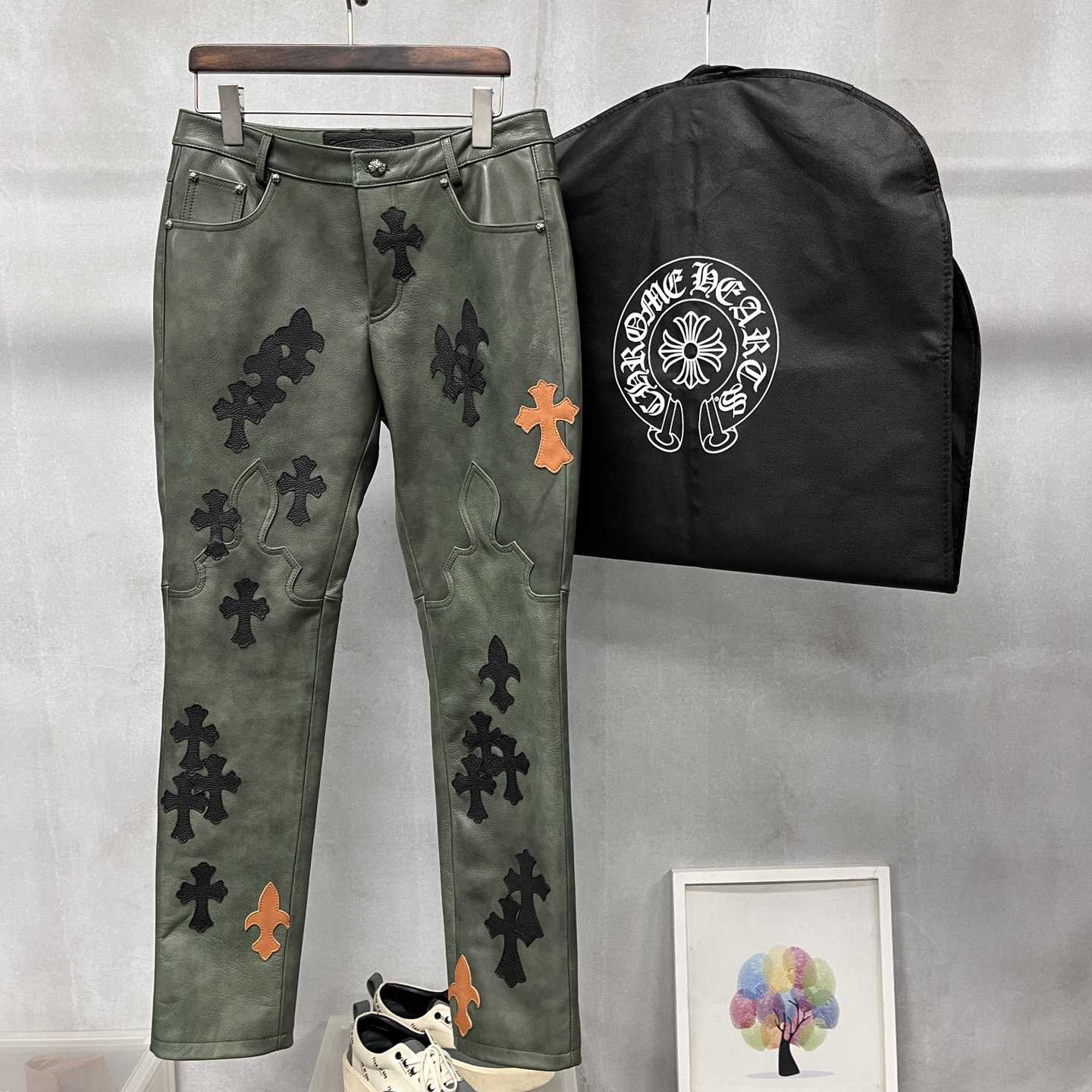 Chrome Heart Leather Cross Jeans - DopestKickz