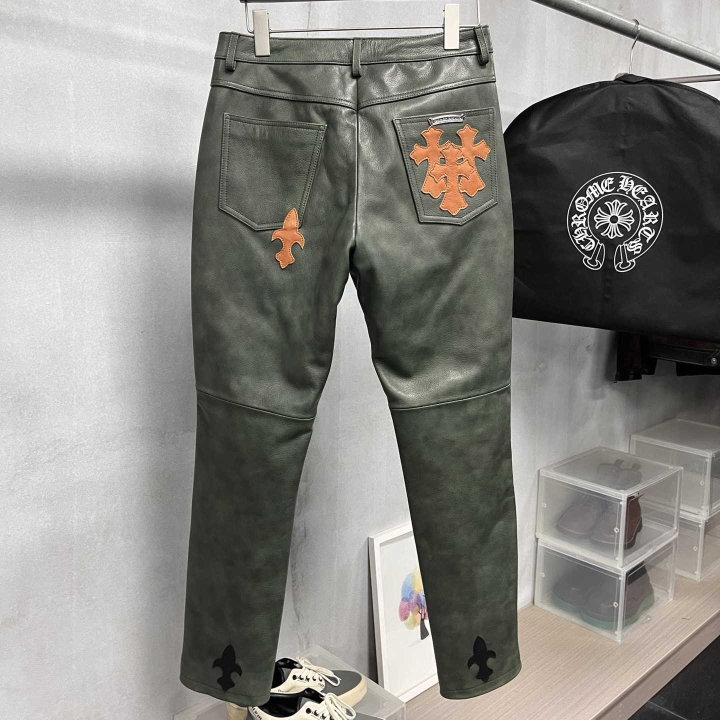 Chrome Heart Leather Cross Jeans - DopestKickz