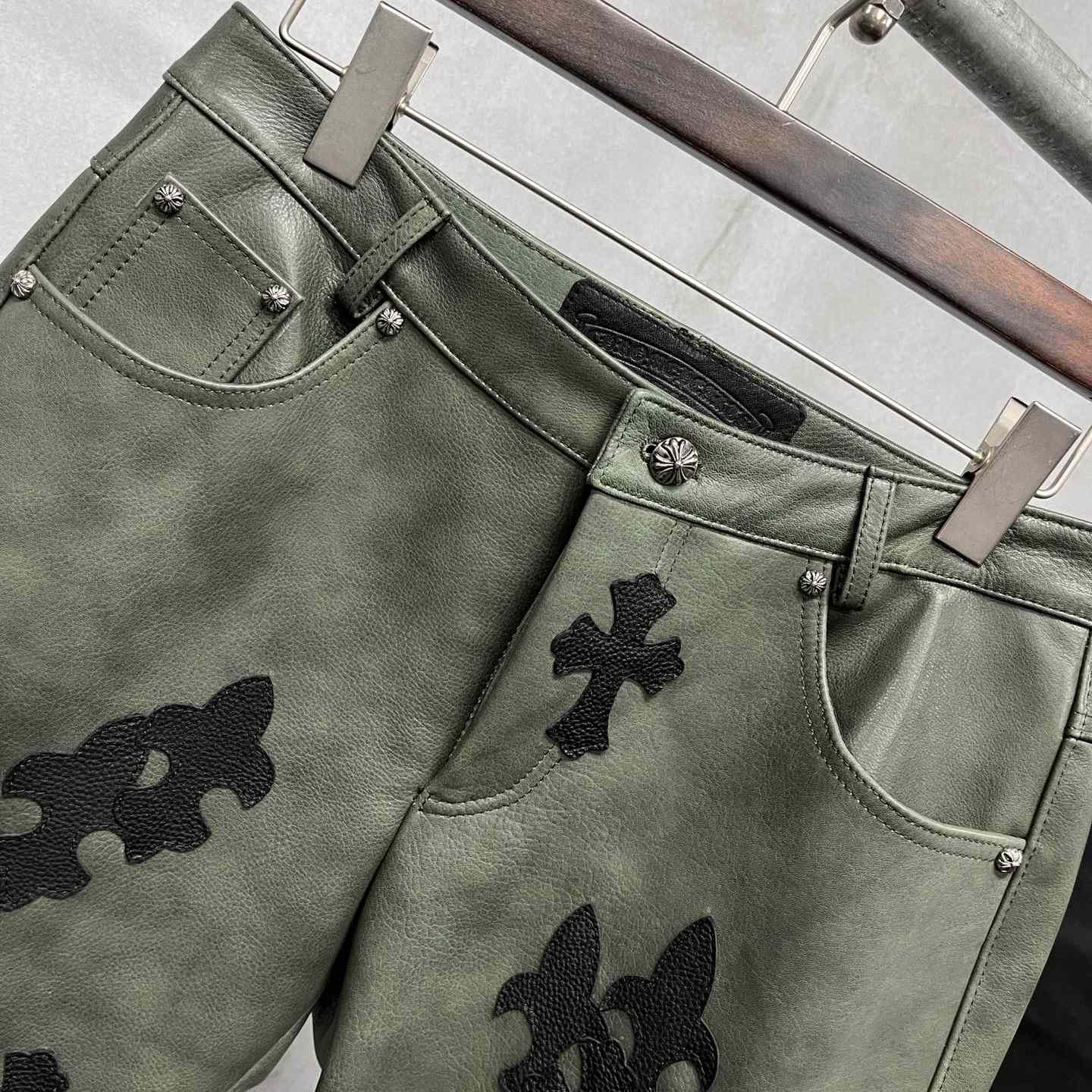 Chrome Heart Leather Cross Jeans - DopestKickz