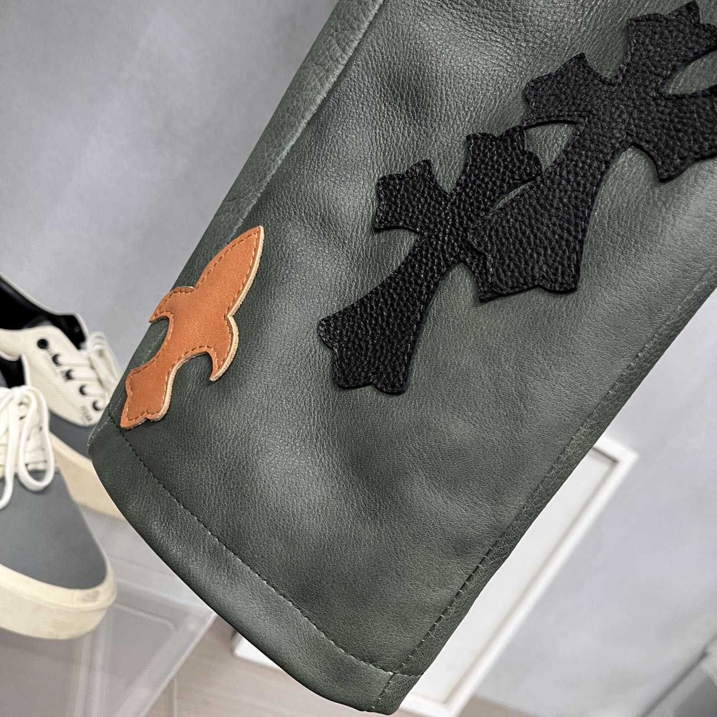 Chrome Heart Leather Cross Jeans - DopestKickz
