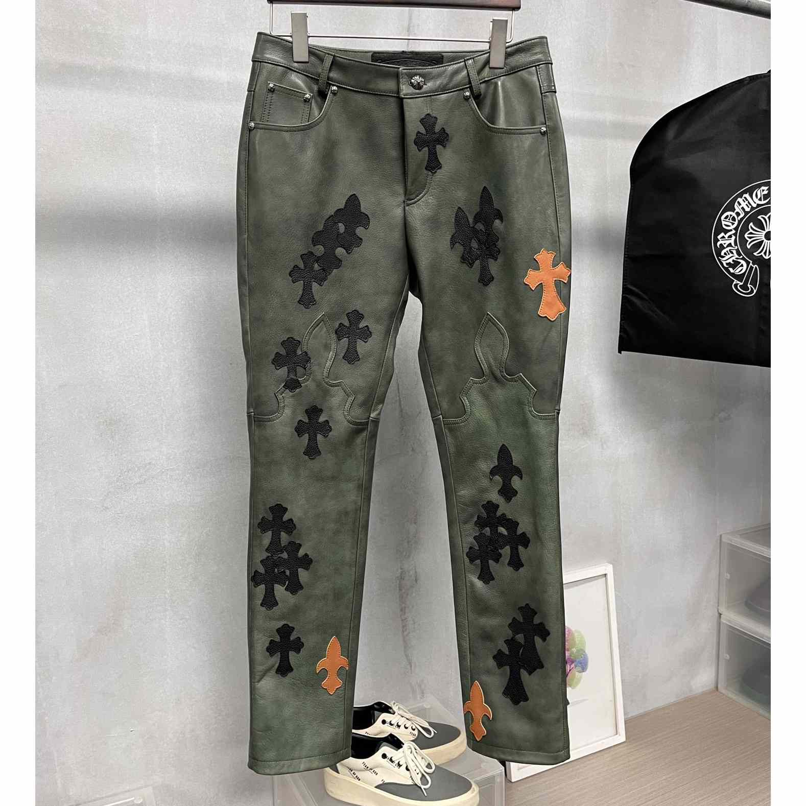 Chrome Heart Leather Cross Jeans - DopestKickz