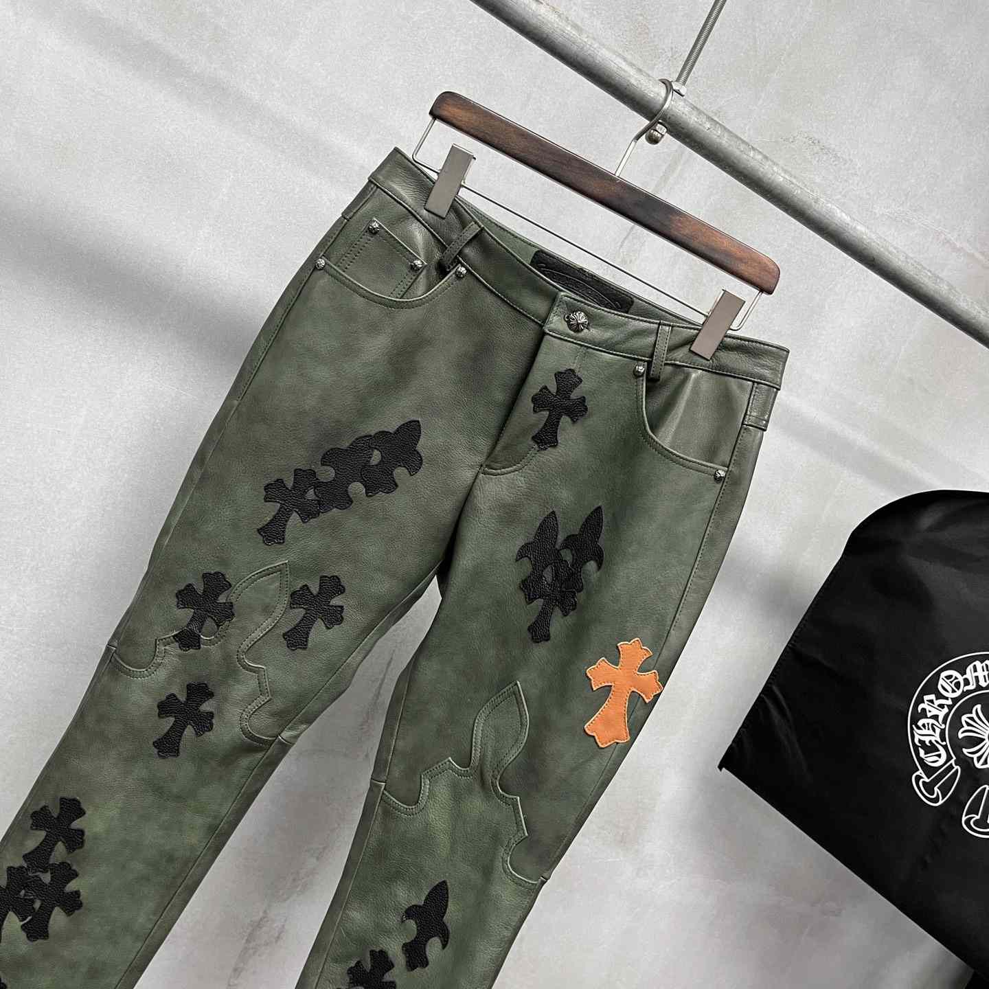 Chrome Heart Leather Cross Jeans - DopestKickz
