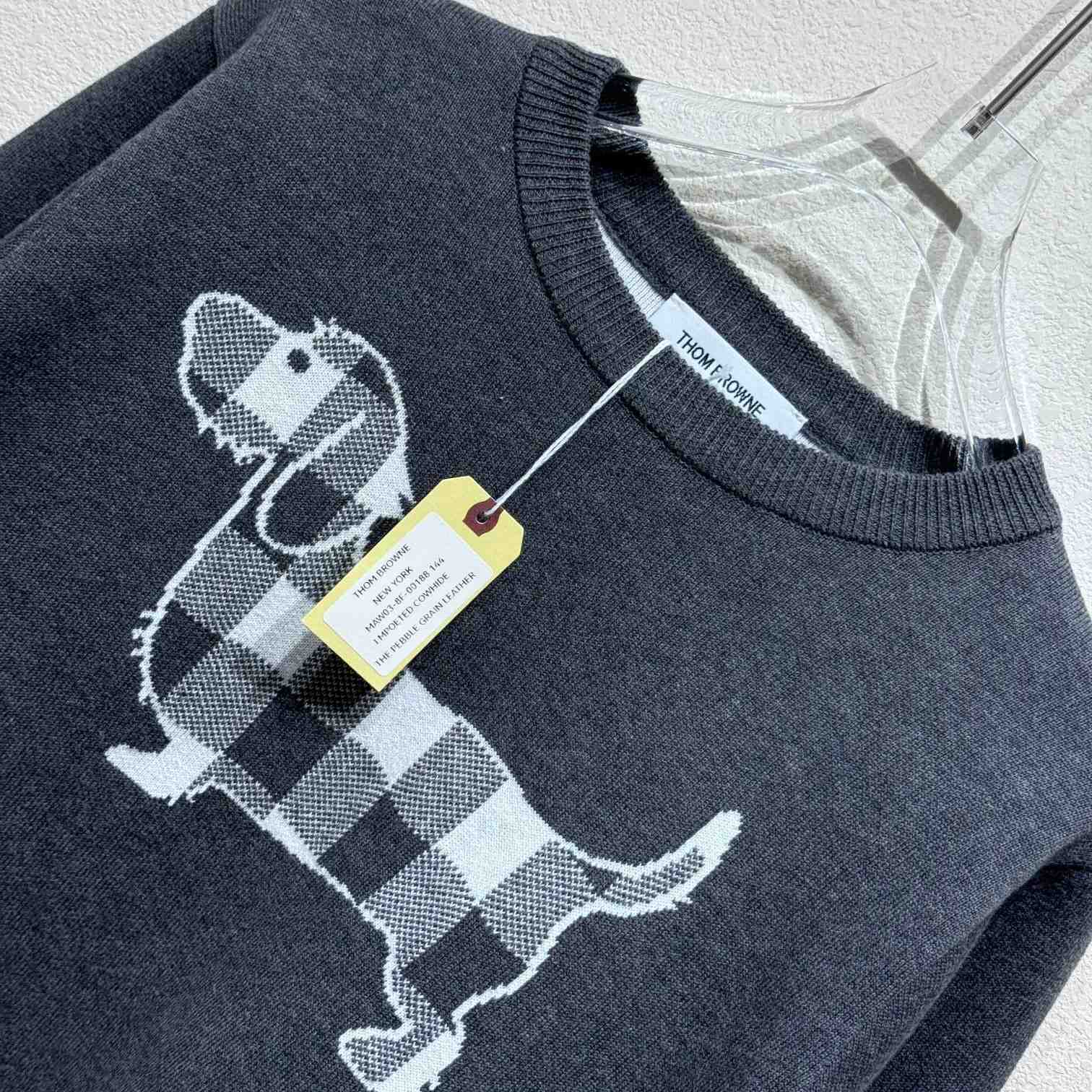Thom Browne Cotton Crepe Buffalo Check Jacquard Hector Icon Crewneck 4-bar Pullover - DopestKickz
