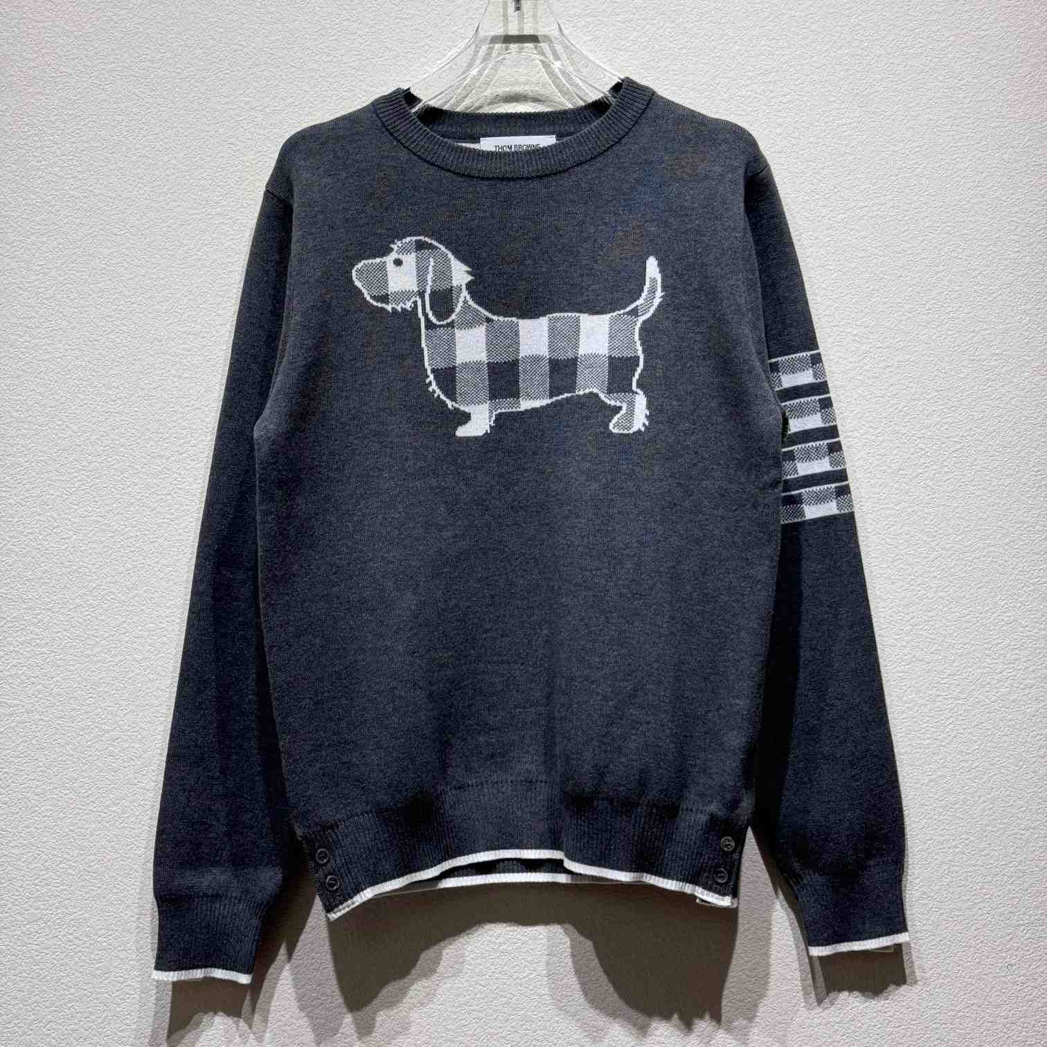 Thom Browne Cotton Crepe Buffalo Check Jacquard Hector Icon Crewneck 4-bar Pullover - DopestKickz