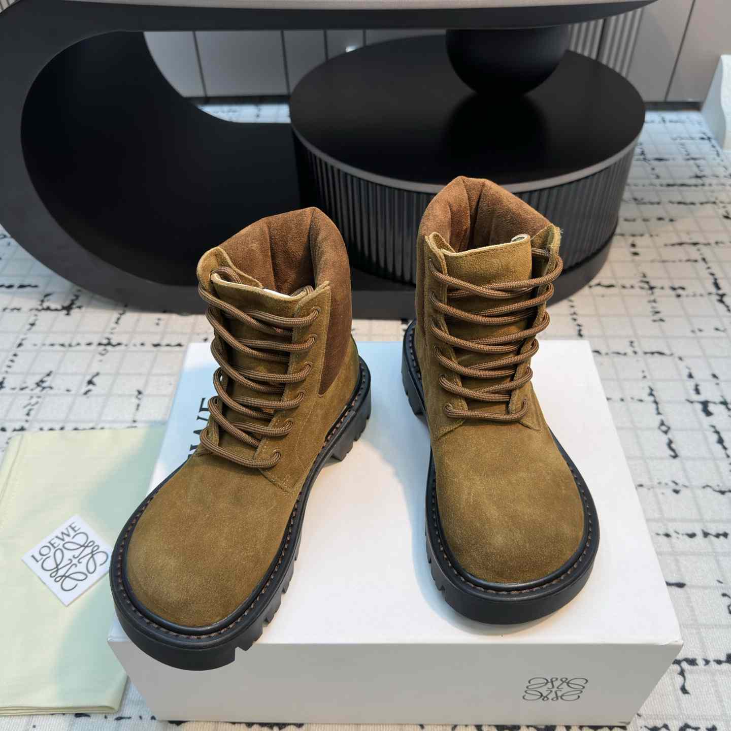 Loewe Sierra Combat Ankle Boot In Suede - DopestKickz