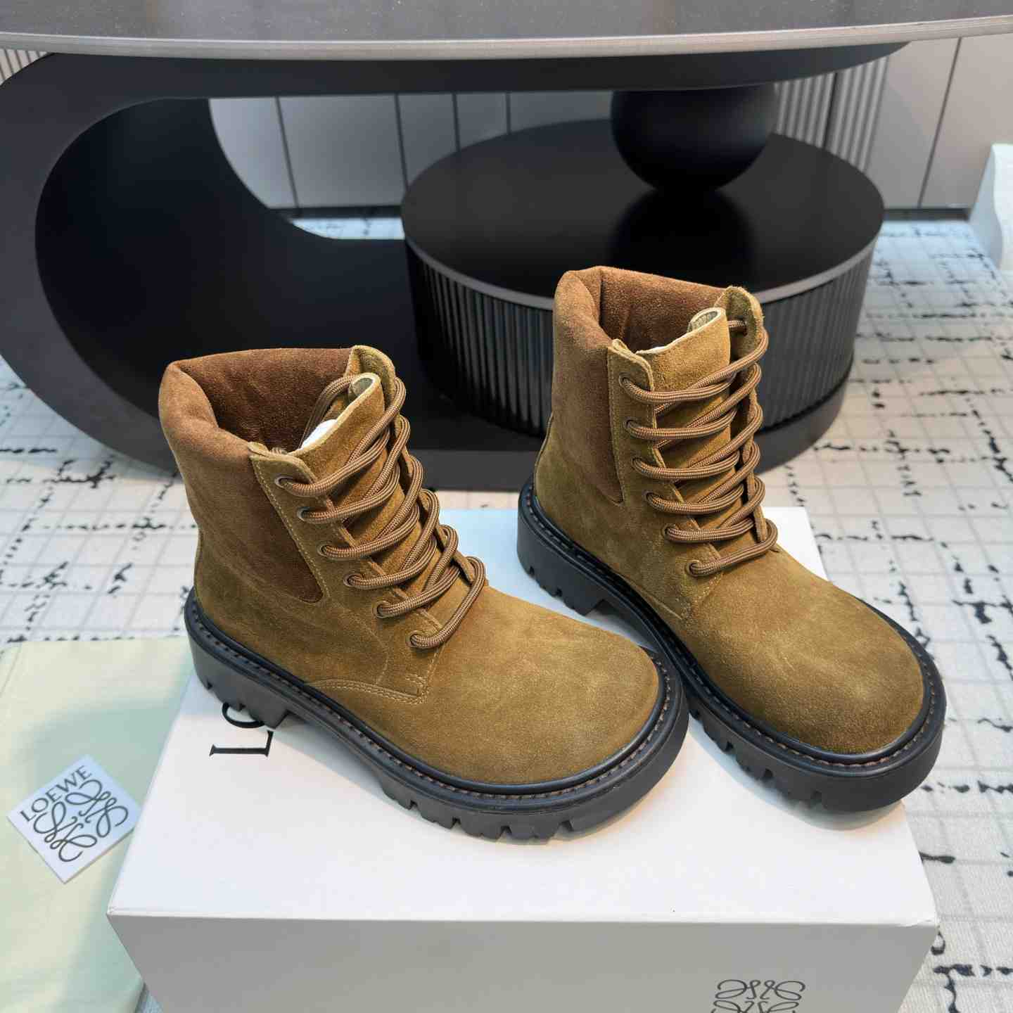 Loewe Sierra Combat Ankle Boot In Suede - DopestKickz