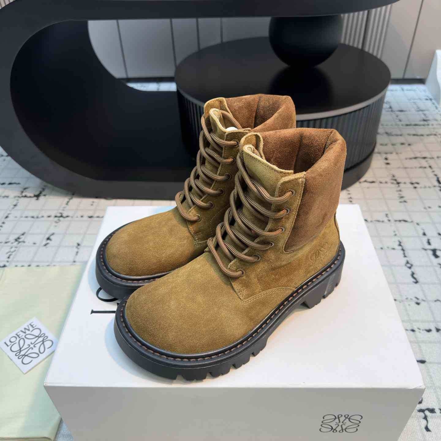 Loewe Sierra Combat Ankle Boot In Suede - DopestKickz