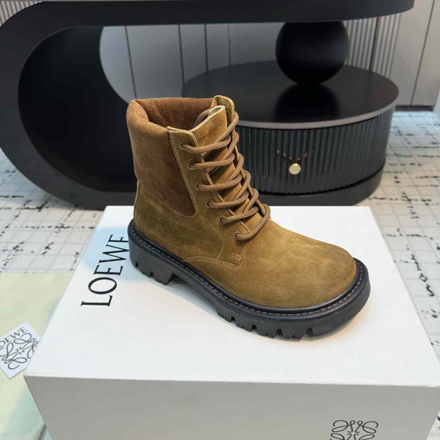 Loewe Sierra Combat Ankle Boot In Suede - DopestKickz