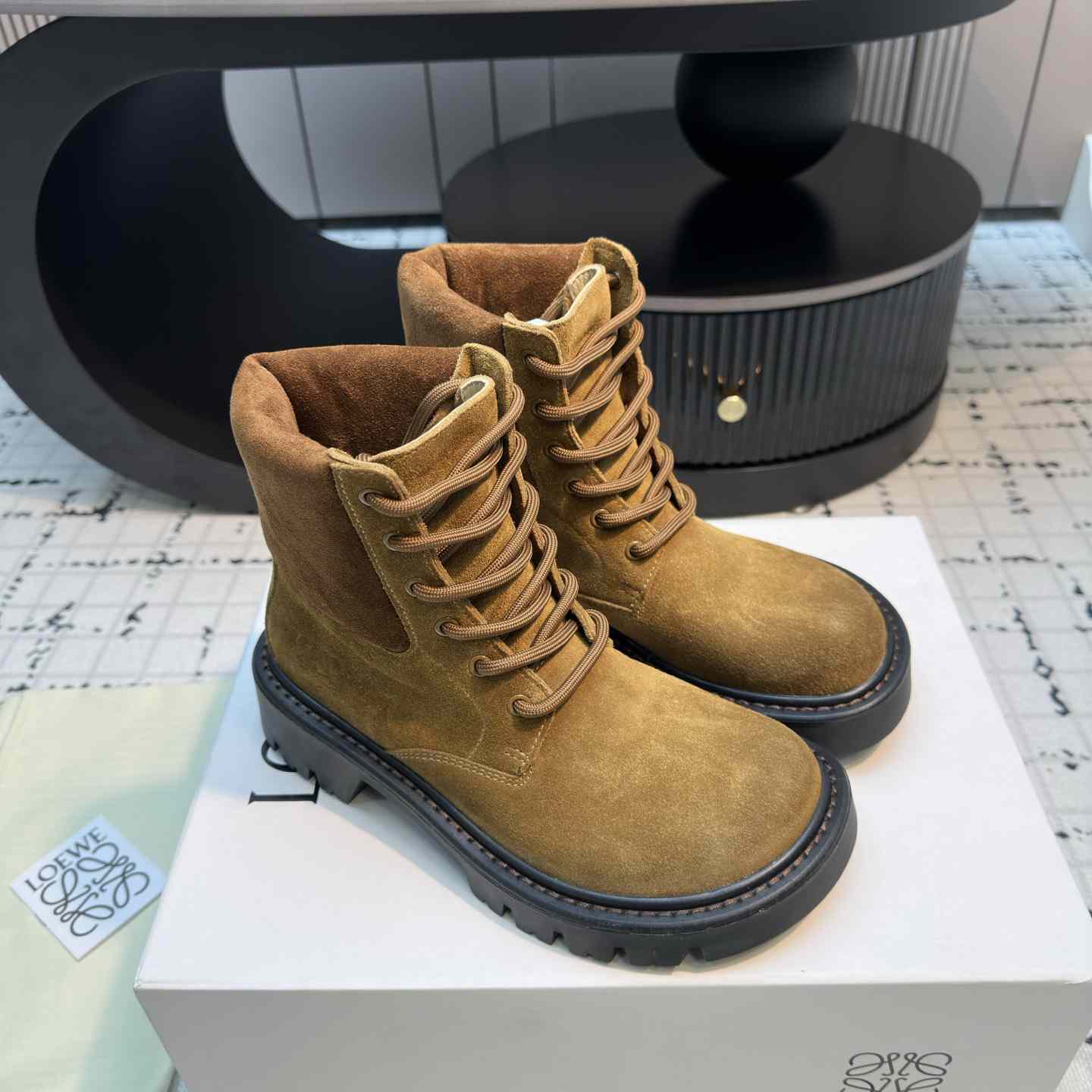 Loewe Sierra Combat Ankle Boot In Suede - DopestKickz