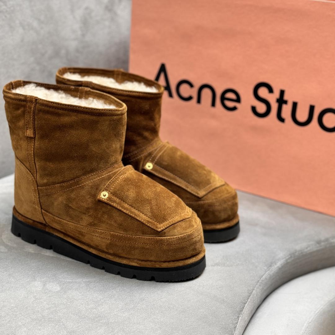 Acne Studios Tobacco Brown Shearling Leather Boots - DopestKickz