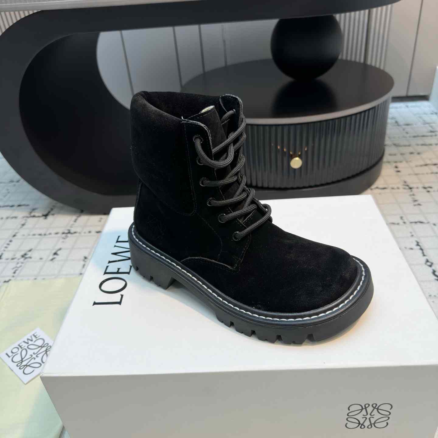 Loewe Sierra Combat Ankle Boot In Suede - DopestKickz