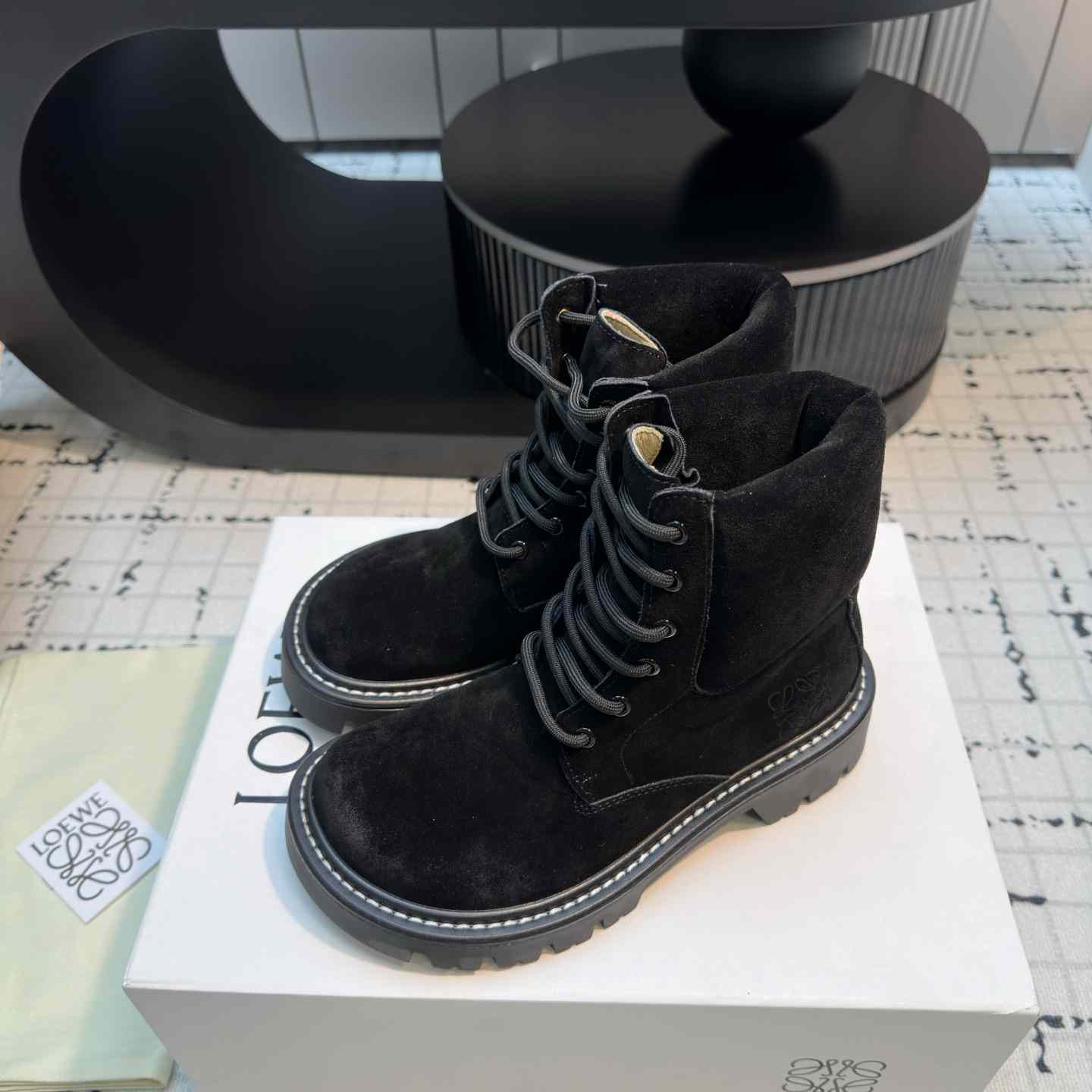 Loewe Sierra Combat Ankle Boot In Suede - DopestKickz