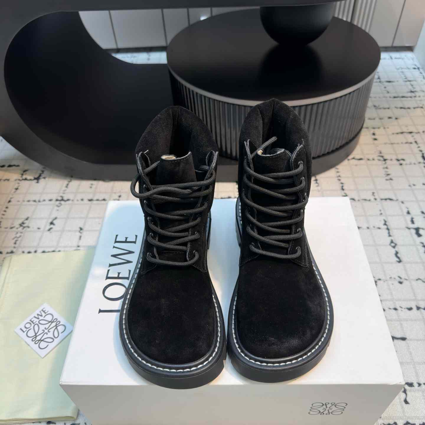 Loewe Sierra Combat Ankle Boot In Suede - DopestKickz
