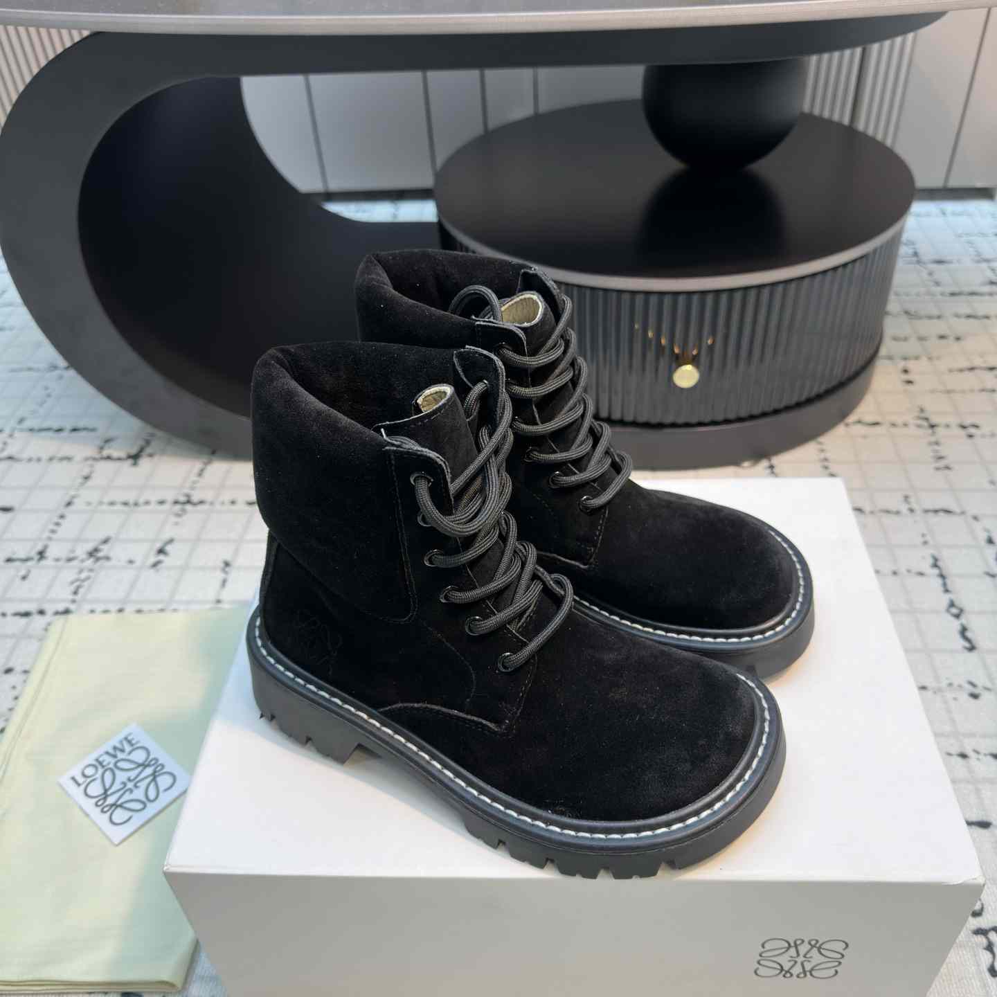 Loewe Sierra Combat Ankle Boot In Suede - DopestKickz