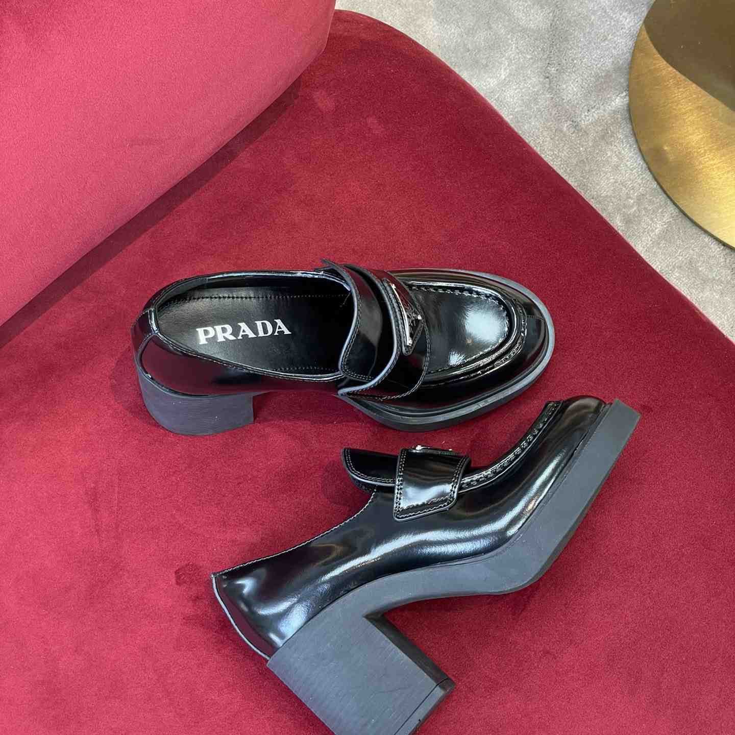 Prada Chocolate High-Heeled Brushed Leather Loafers   - DopestKickz