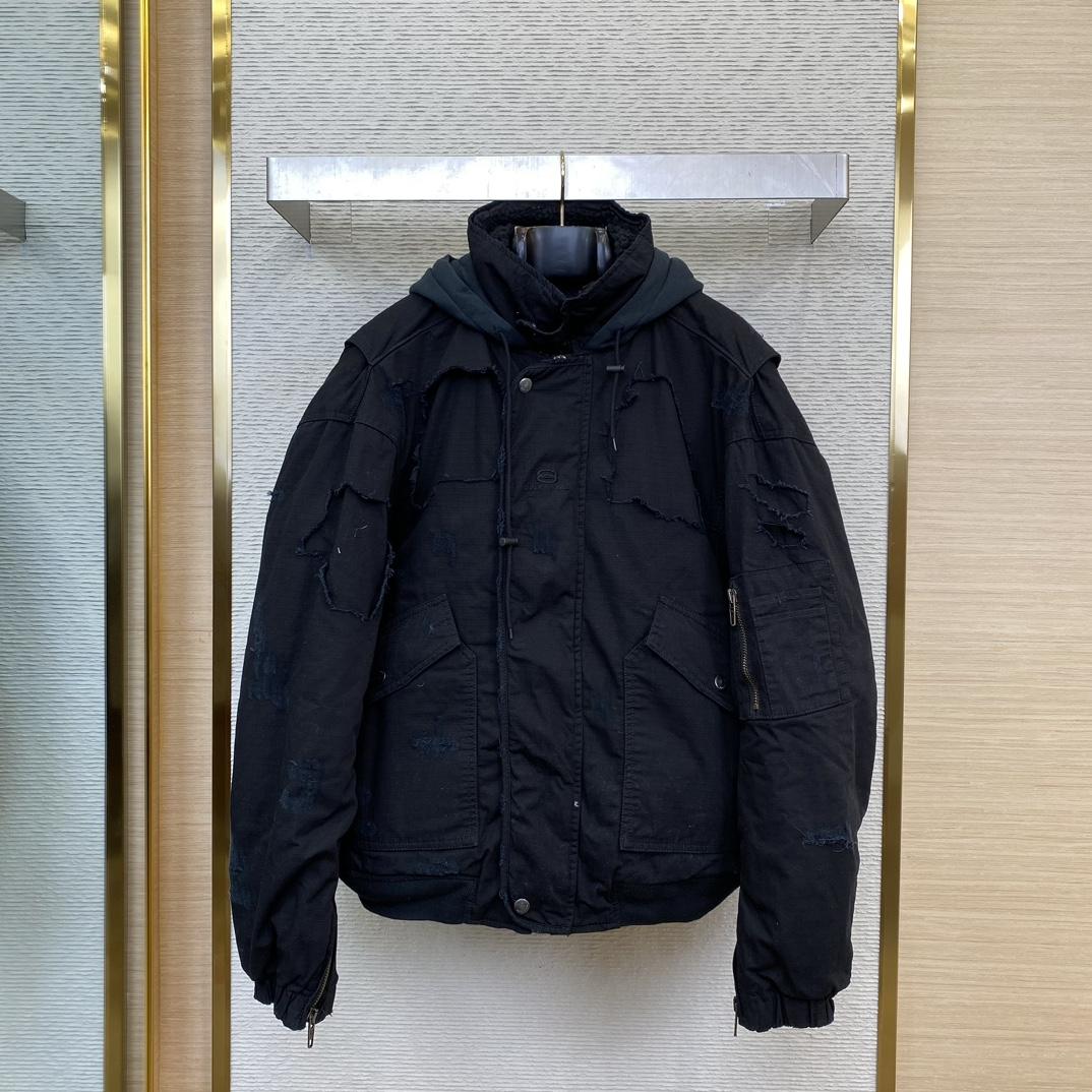 Balenciaga Unity Destroyed Bomber Jacket Black - DopestKickz