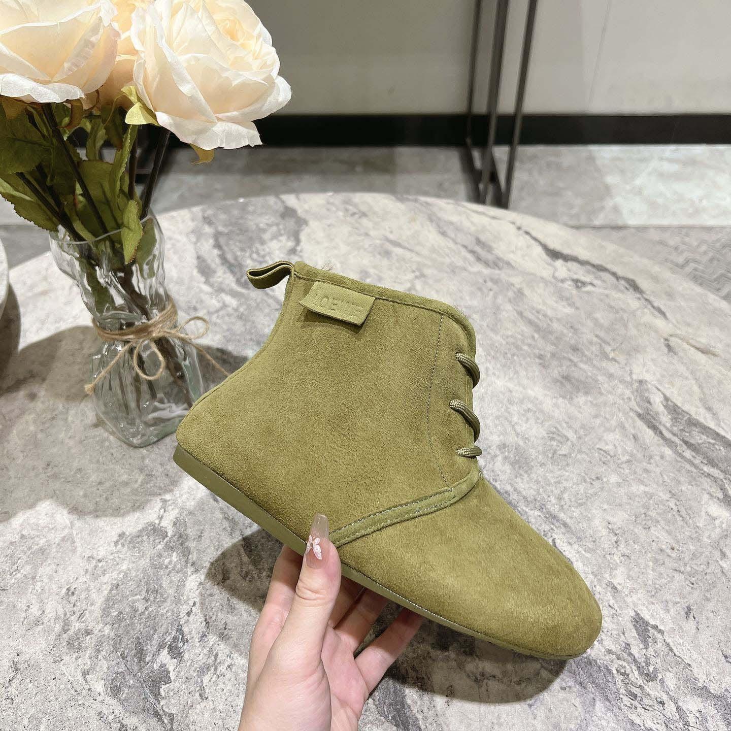 Loewe Lago Lace-up Bootie In Suede And Shearling - DopestKickz