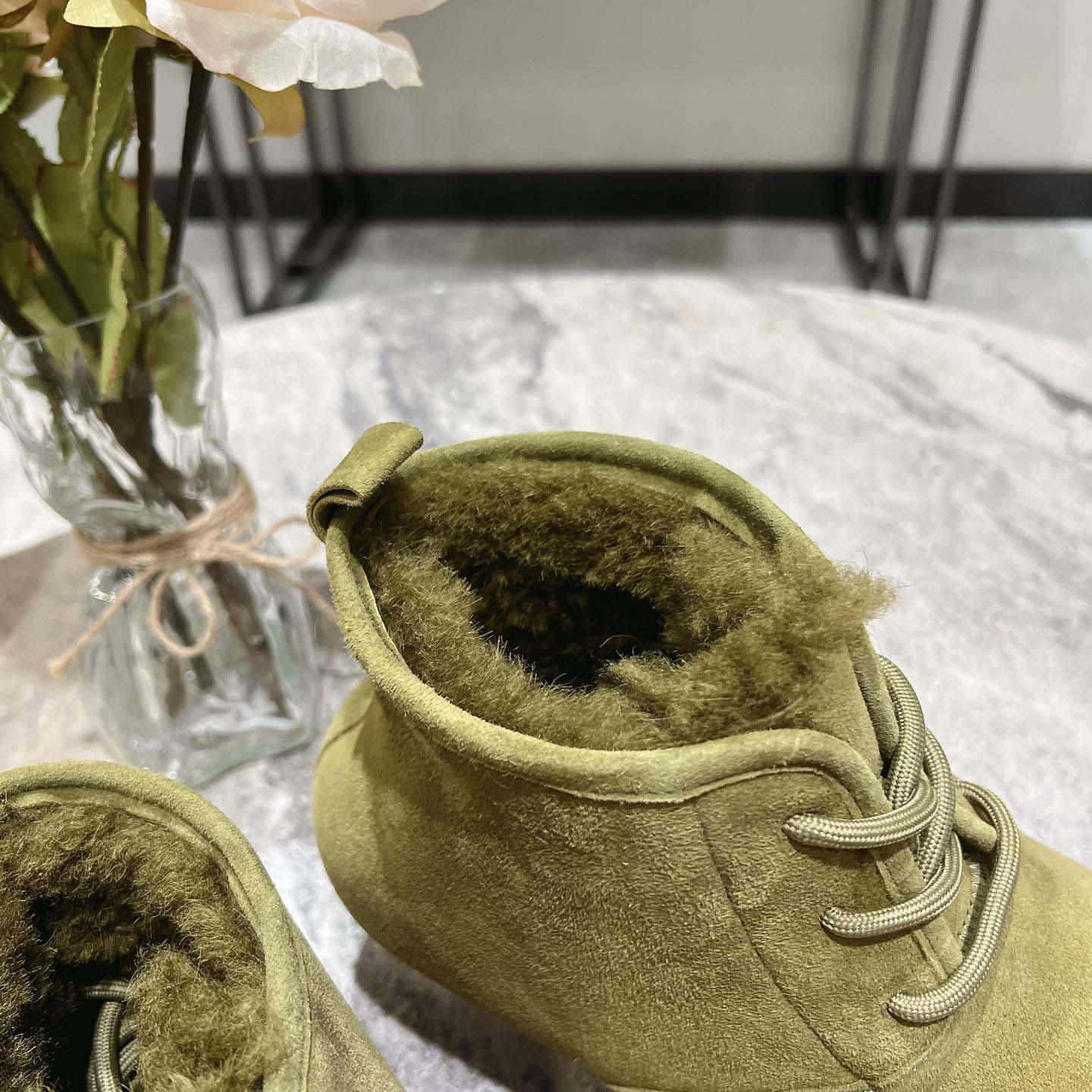 Loewe Lago Lace-up Bootie In Suede And Shearling - DopestKickz