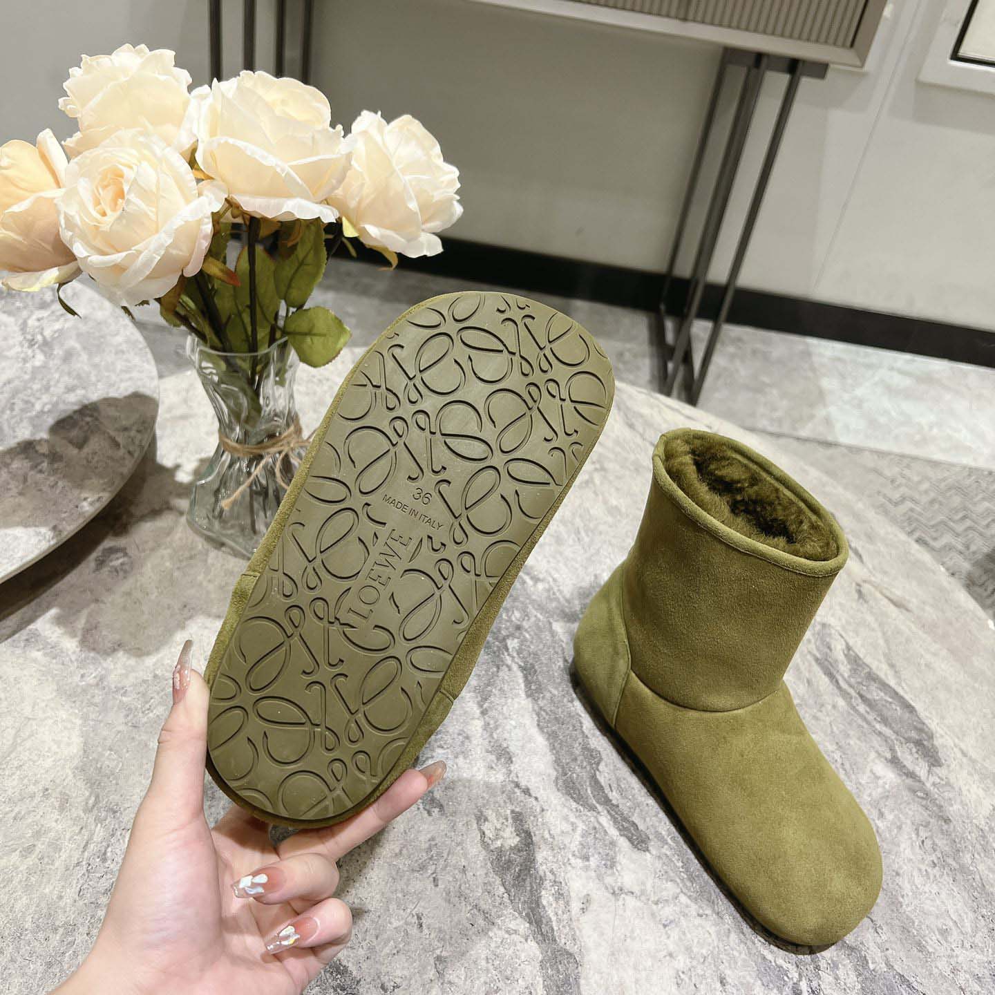 Loewe Lago Boot In Suede And Shearling - DopestKickz