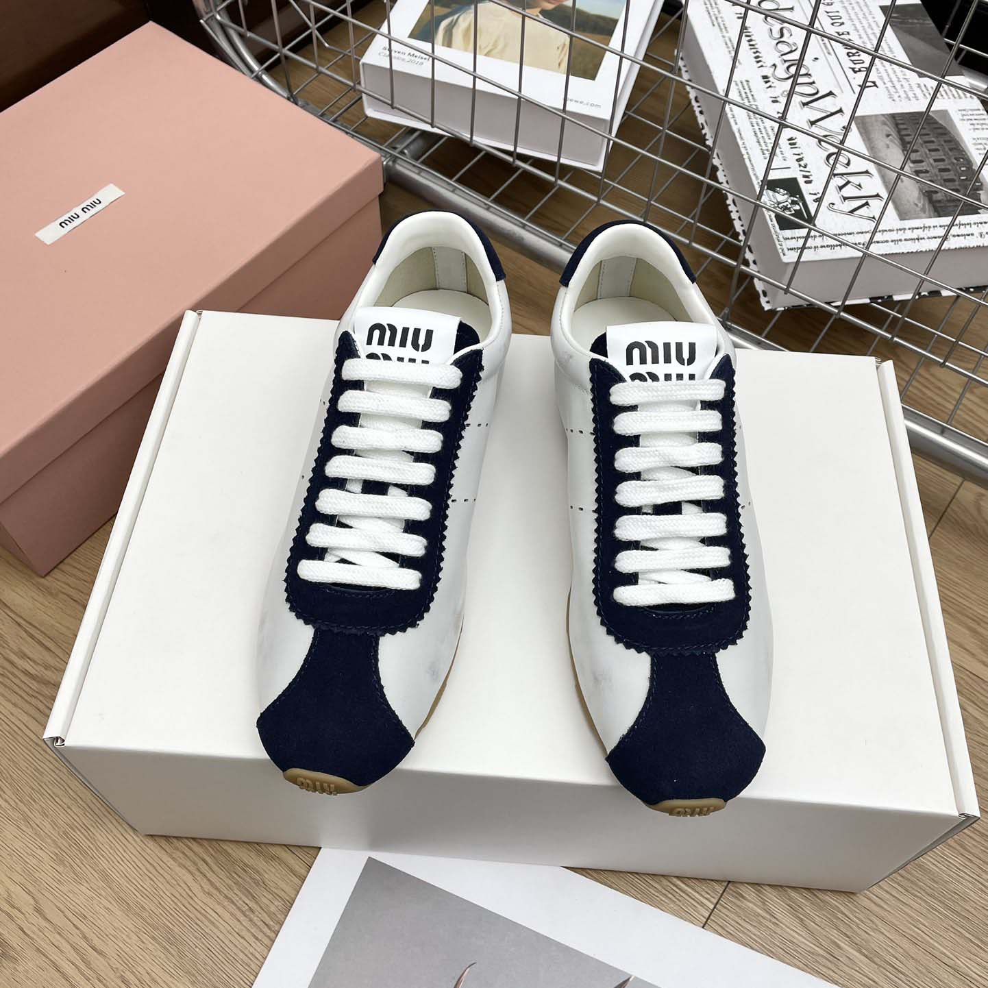 Miu Miu Plume Nappa Leather And Suede Sneakers - DopestKickz