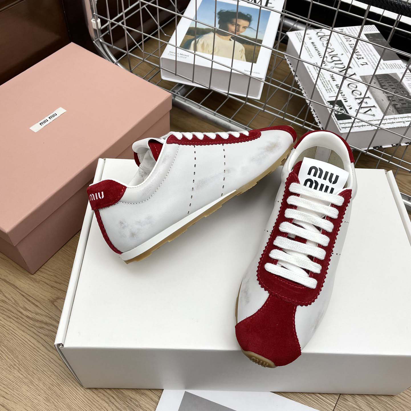 Miu Miu Plume Nappa Leather And Suede Sneakers - DopestKickz