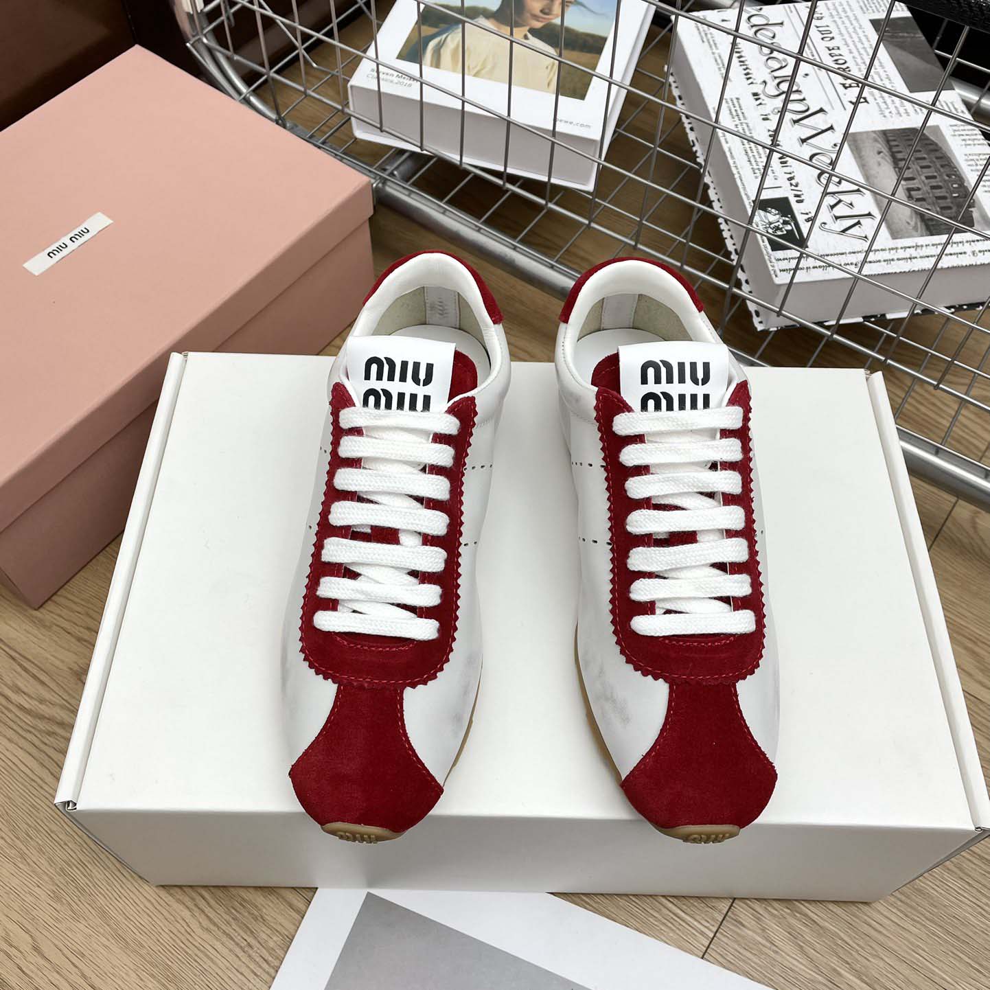Miu Miu Plume Nappa Leather And Suede Sneakers - DopestKickz