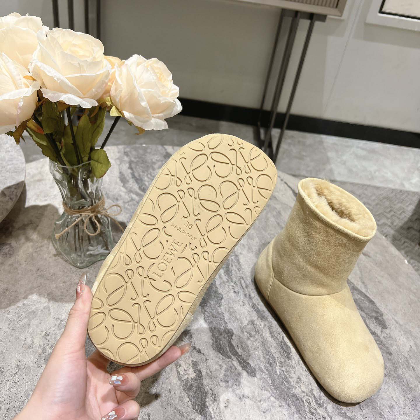 Loewe Lago Boot In Suede And Shearling - DopestKickz