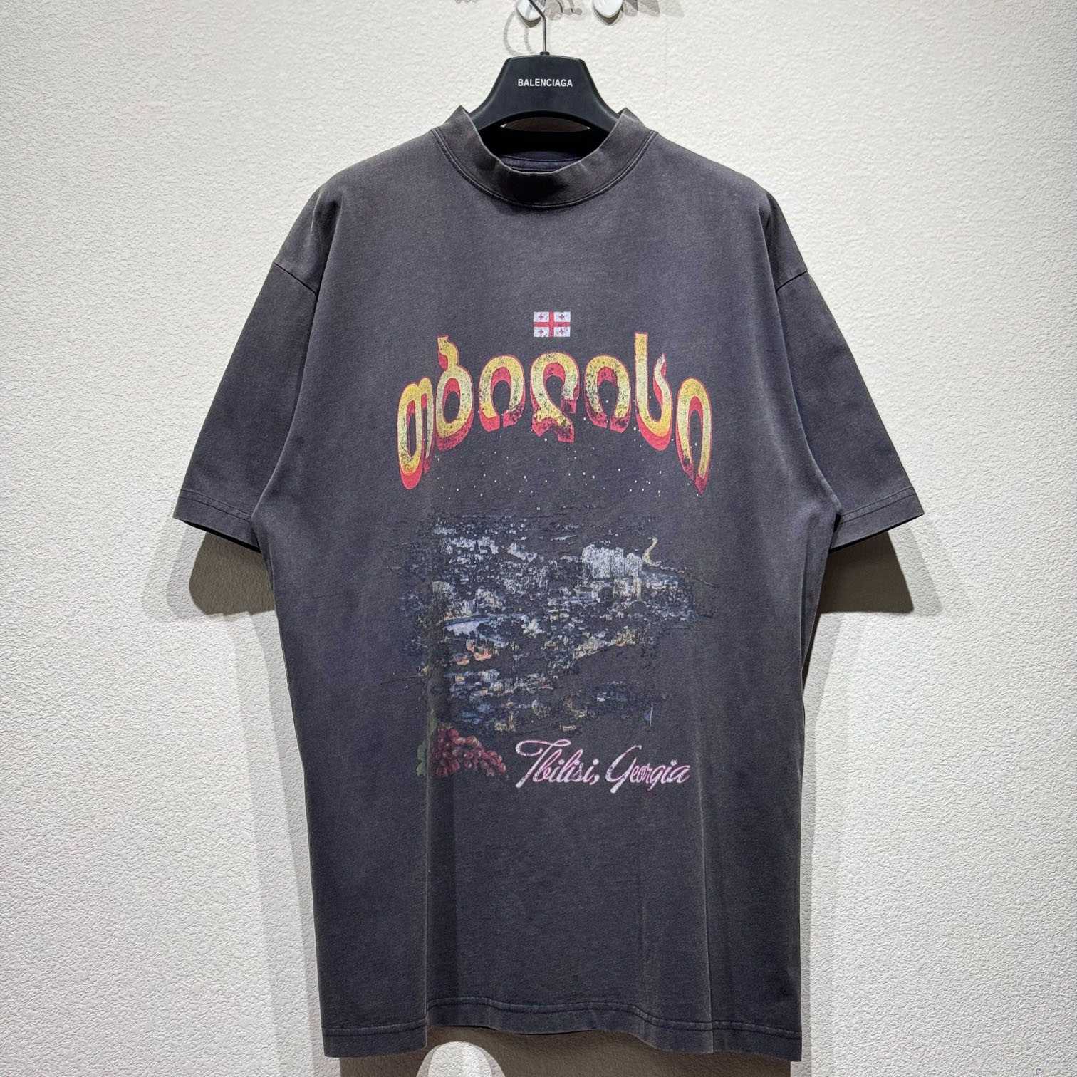 Balenciaga Tbilisi T-Shirt Oversized In Faded Washed Black - DopestKickz