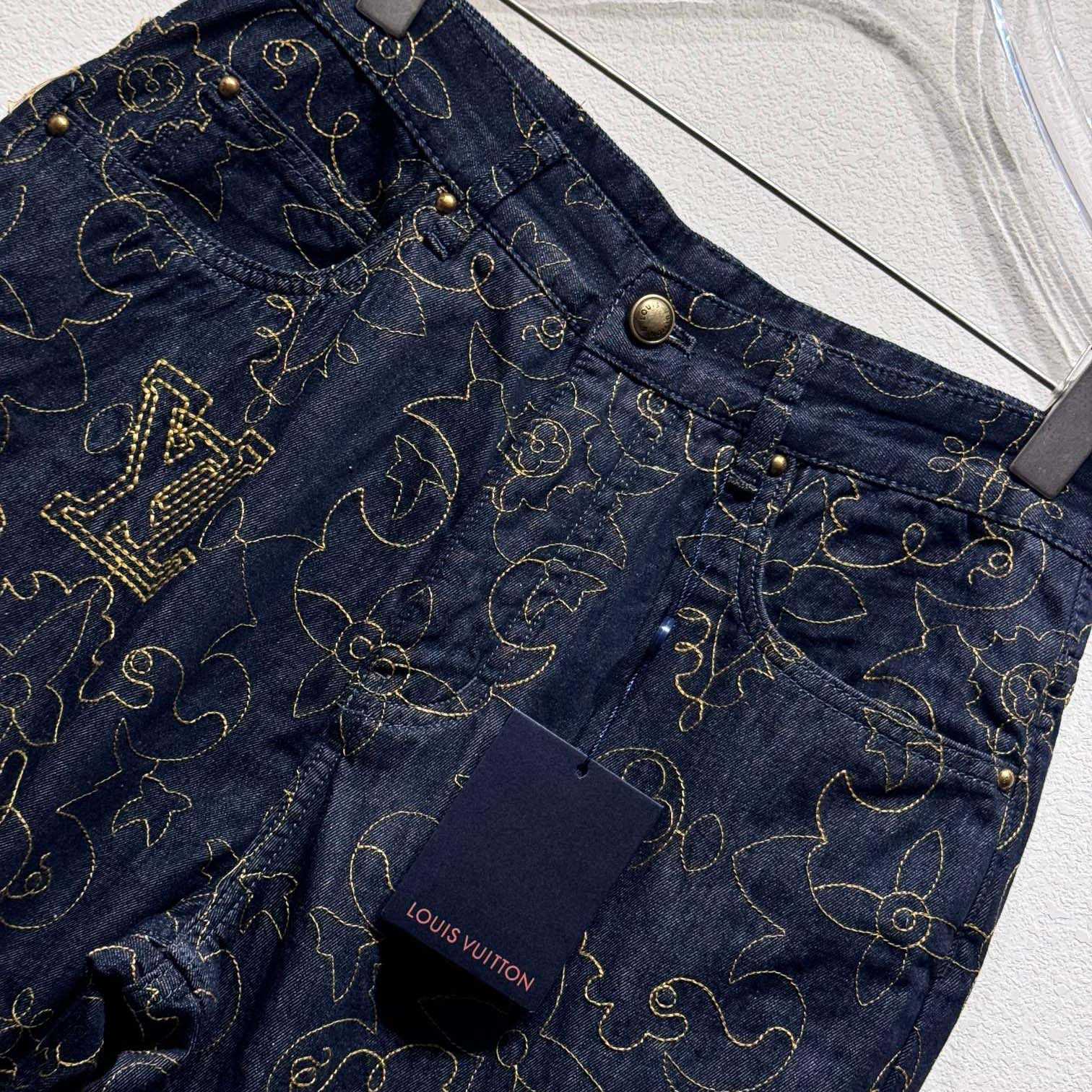 Louis Vuitton Embroidered Denim Pants    - DopestKickz