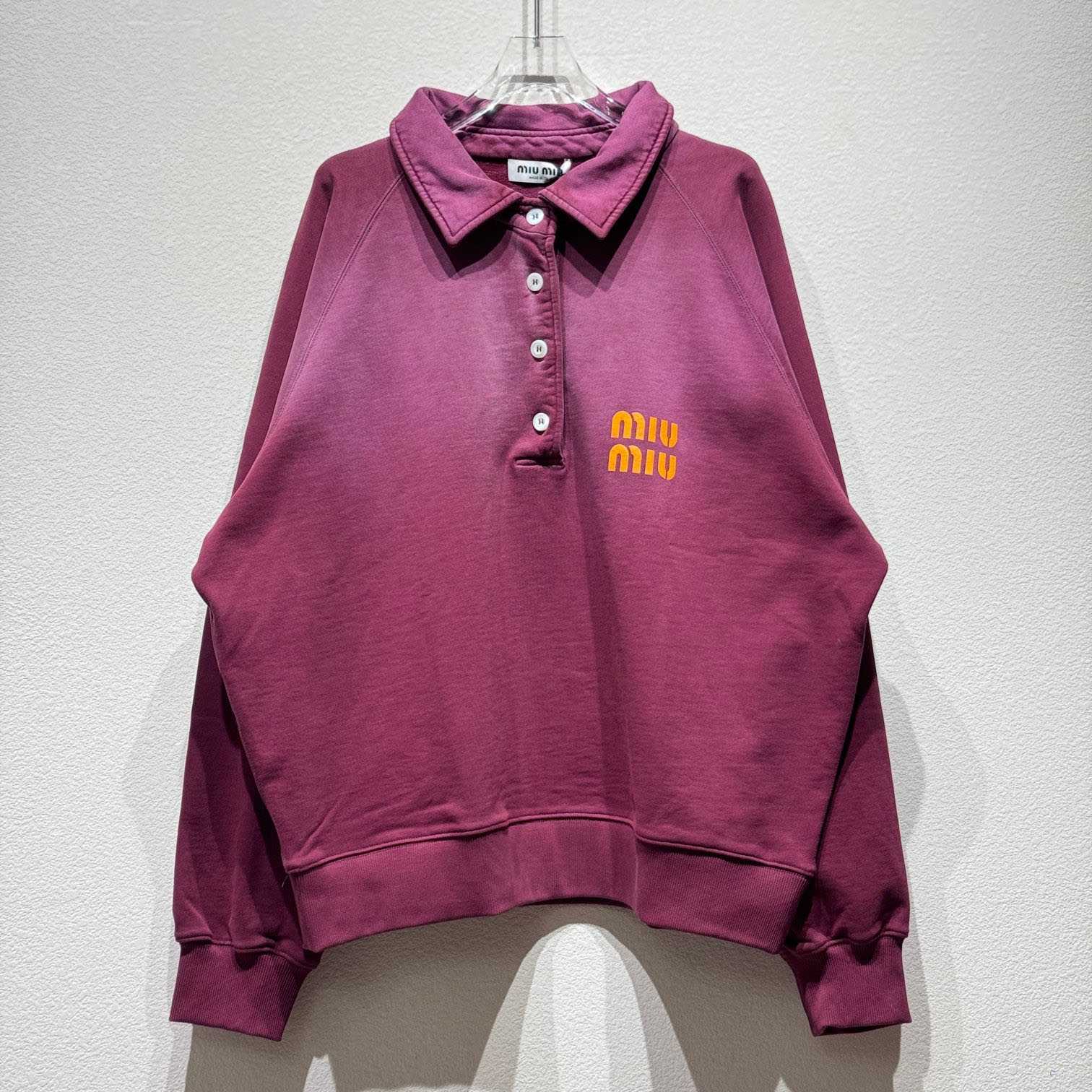 Miu Miu Burgundy Long Sleeve Polo With Logo In Red - DopestKickz