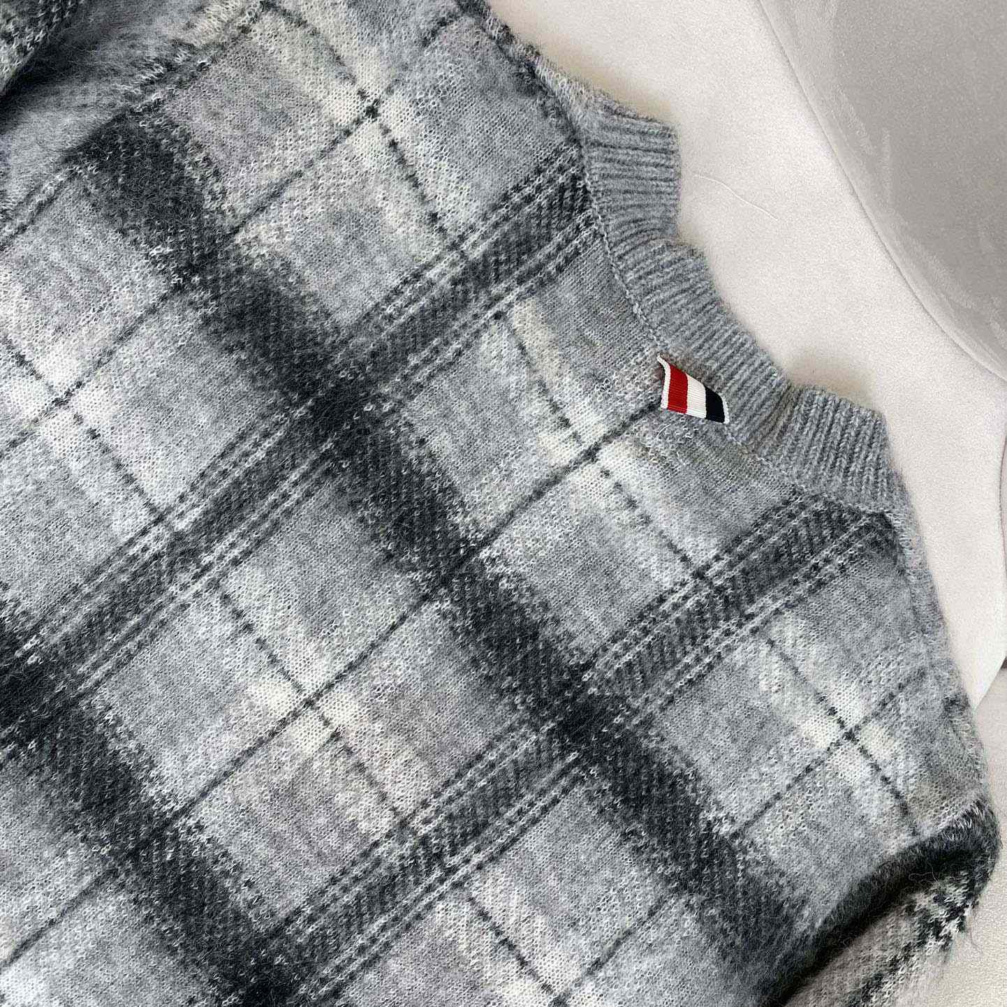 Thom Browne Mohair Check 4-Bar Crewneck - DopestKickz
