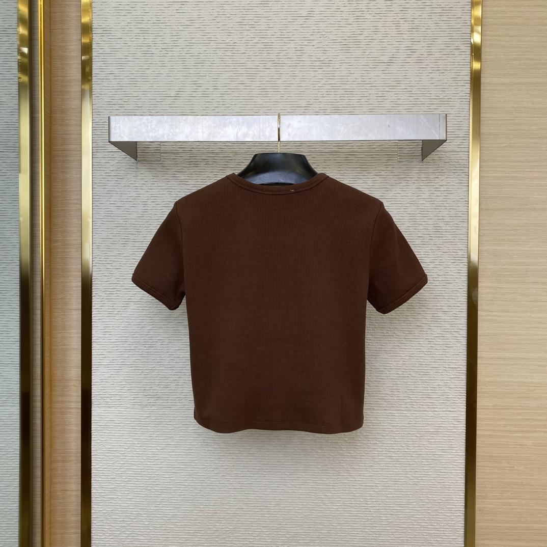 Miu Miu Brown Ribbed Cropped T-Shirt - DopestKickz